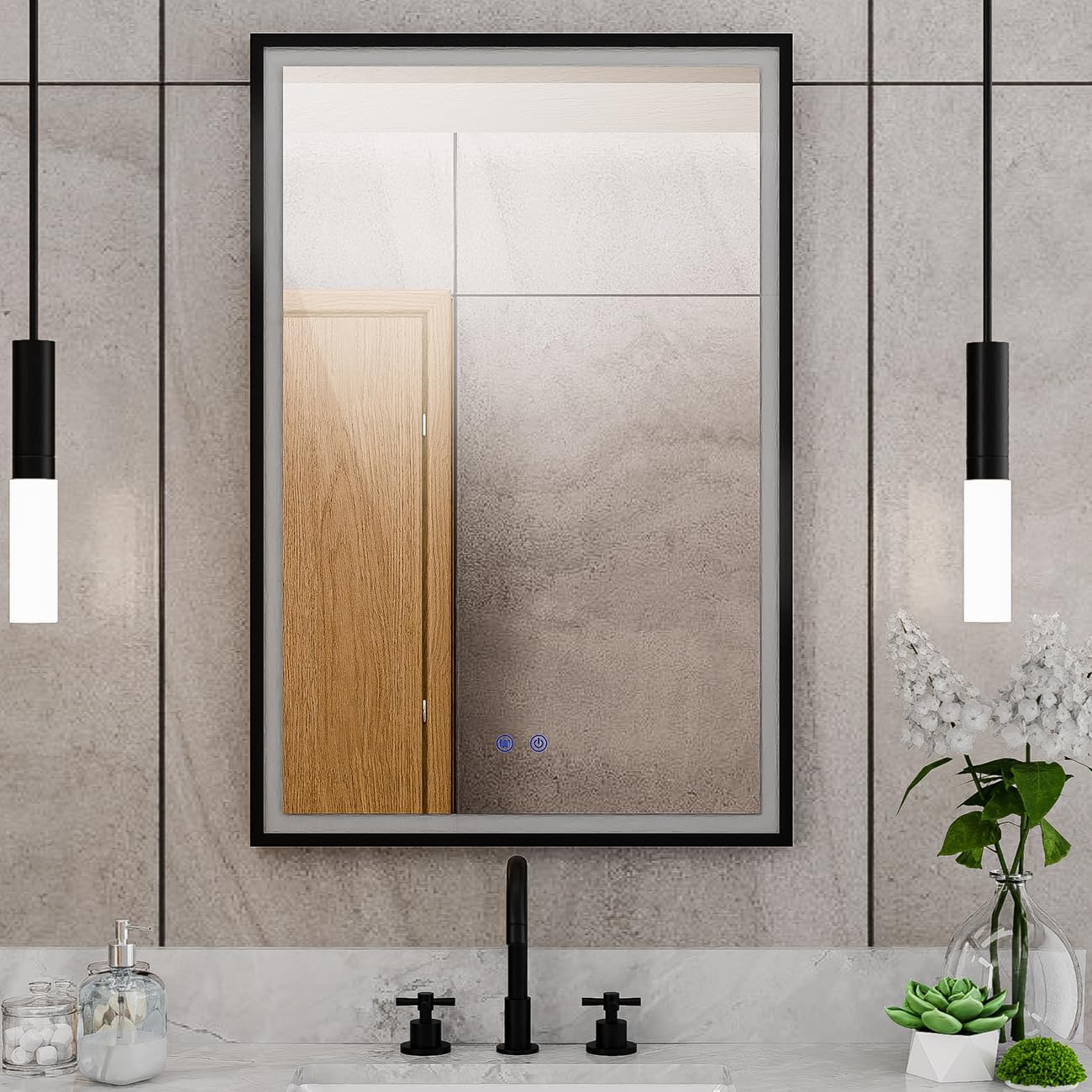 DreamLine Brilliance 36 in. H x 24 in. W Rectangular Light-up Mirror, Matte Black