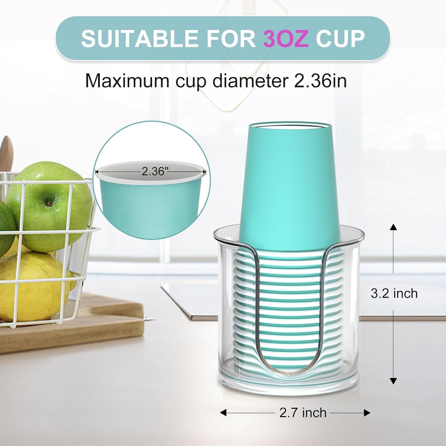 2 Pack Bathroom Cup Dispenser - Countertop 3 oz Bathroom Cup Holder for Dixie and Paper Cups - Mouthwash Cup Holder for 3oz Bathroom Cups（Clear）