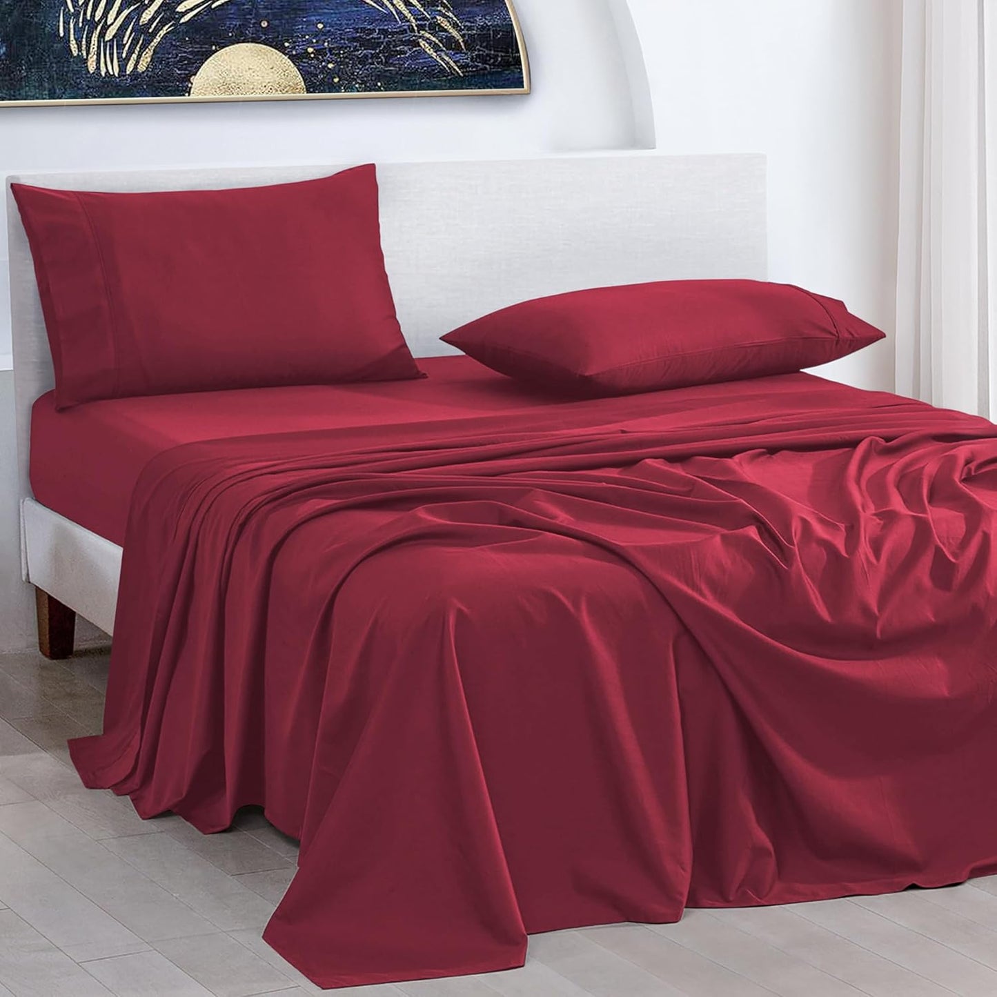 URBANHUT 1000 Thread Count Full Bed Sheets Egyptian Cotton Sheet Set, Long Staple Soft & Breathable, 4 Pc Bed Sheet Sets, Luxury Hotel Sateen Sheets Fits 16" Deep Pocket - Burgundy