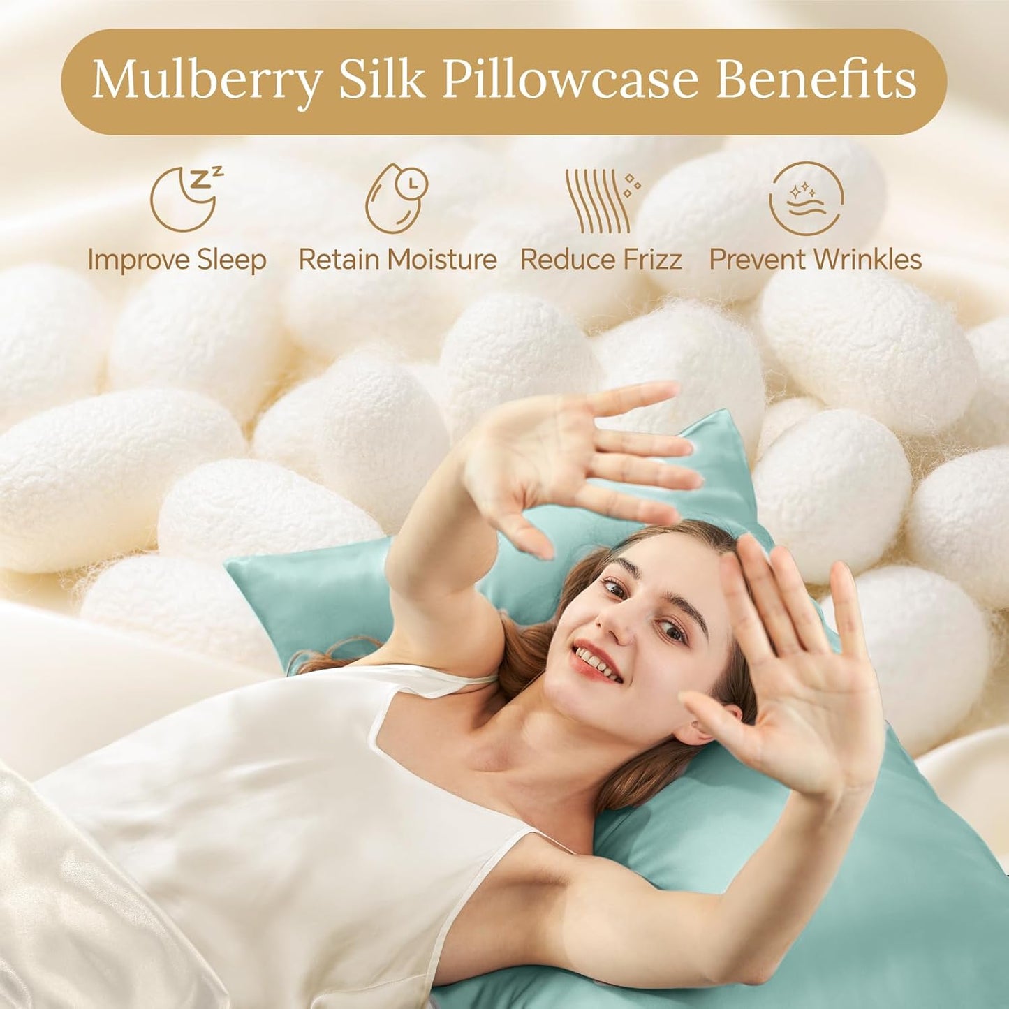 INFIIXSO Body Pillow Cover with Zipper, Luxury Mulberry Silk Body Pillow Case 20x54 Inches, Ultra Smooth and Soft Cooling Long Pillowcase, Gift for Women, Men(ICY Morn)