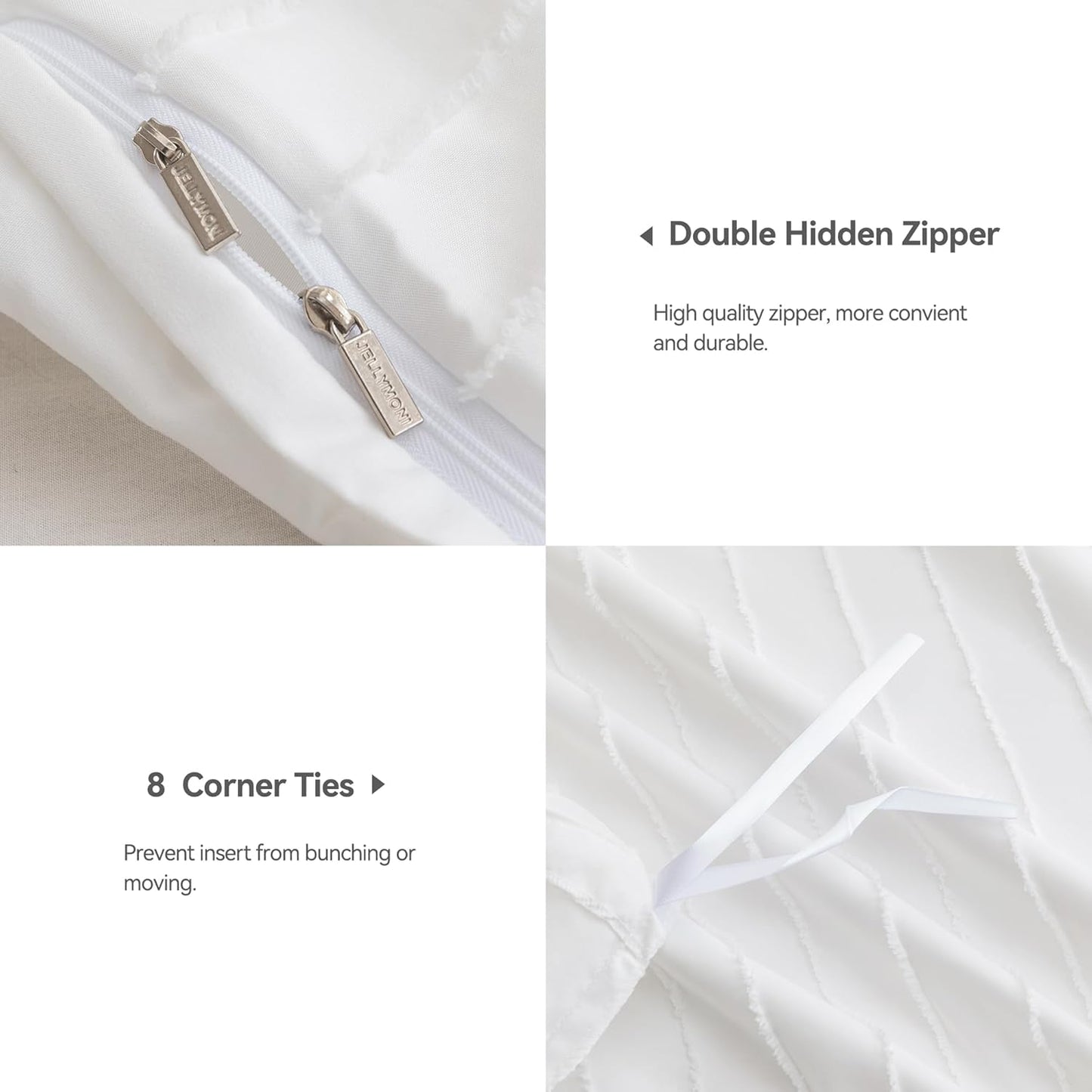 JELLYMONI Duvet Cover King Size White - 3PCS Boho Striped Duvet Cover Set Polyester Tufted Bohemian Textured Comforter Cover 104×90in with Corner Ties & Zipper and 2 Pillowcases