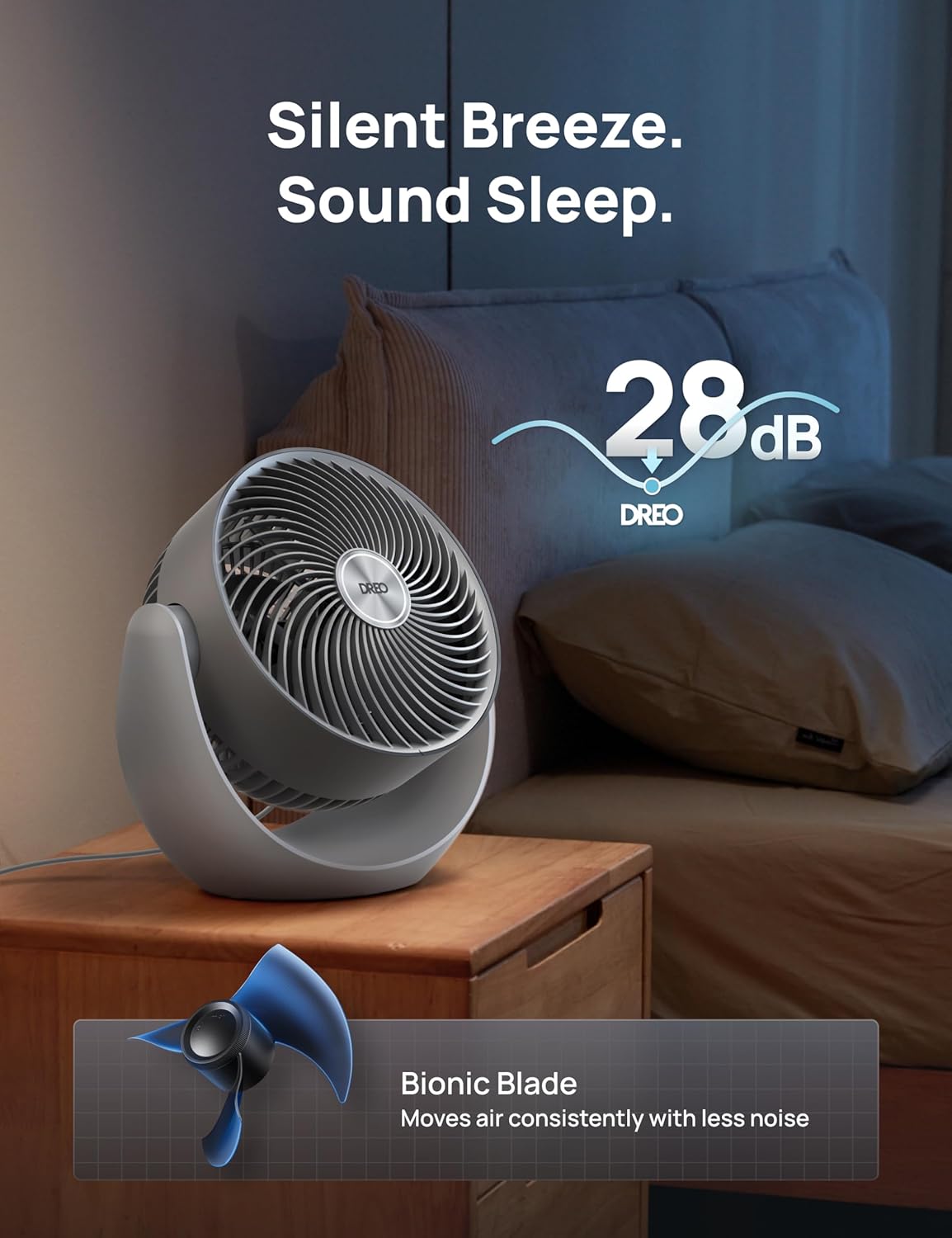 Dreo Fan for Bedroom, Table Air Circulator for Whole Room, 11 Inch, 40ft Strong Airflow, 120° Adjustable Tilt, 28db Low Noise, Quiet, 3 Speeds, 2025 New Desk Fan for Office, Kitchen, Home