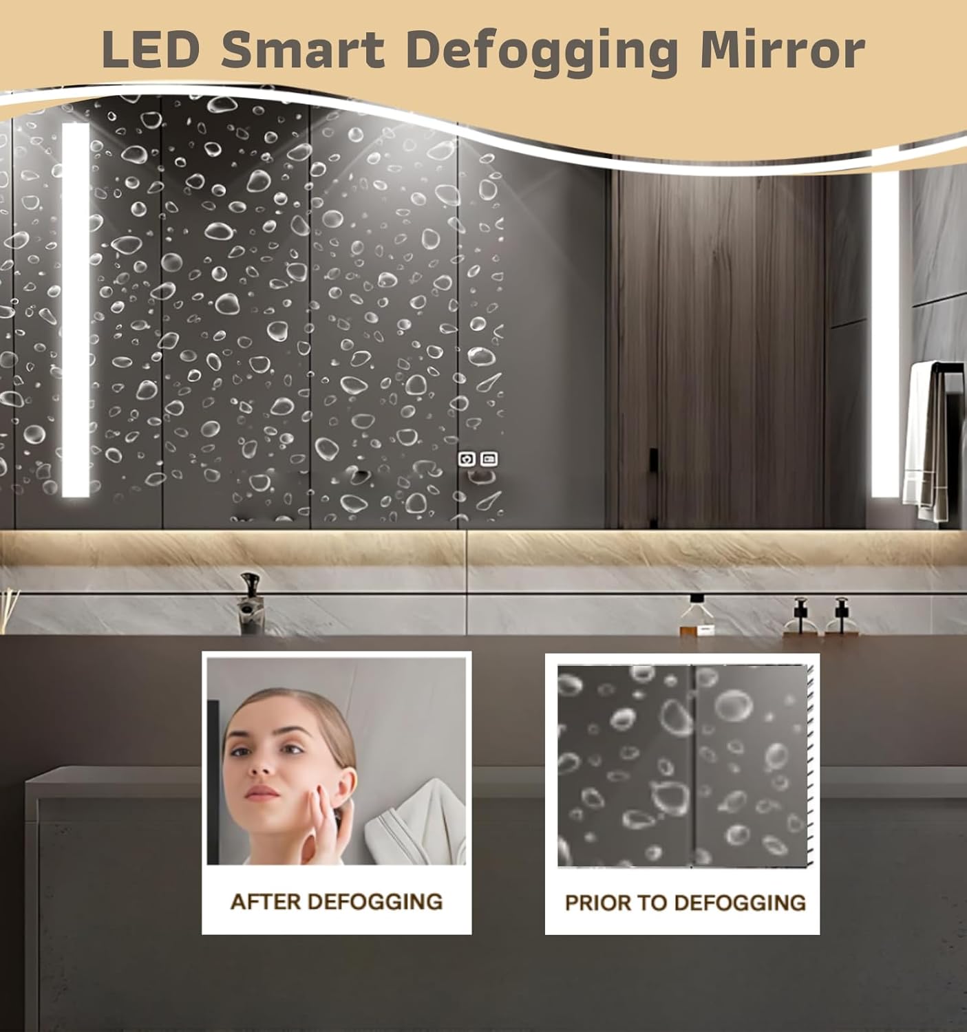 Bathroom Vanity 56 inch, Single Sink Floating Vanity Set Includes Anti-Fog LED Mirror Cabinet, Slate Countertop and Wall-Mount Sink Cabinet, Modern Bathroom Vanities(Greyish Black)