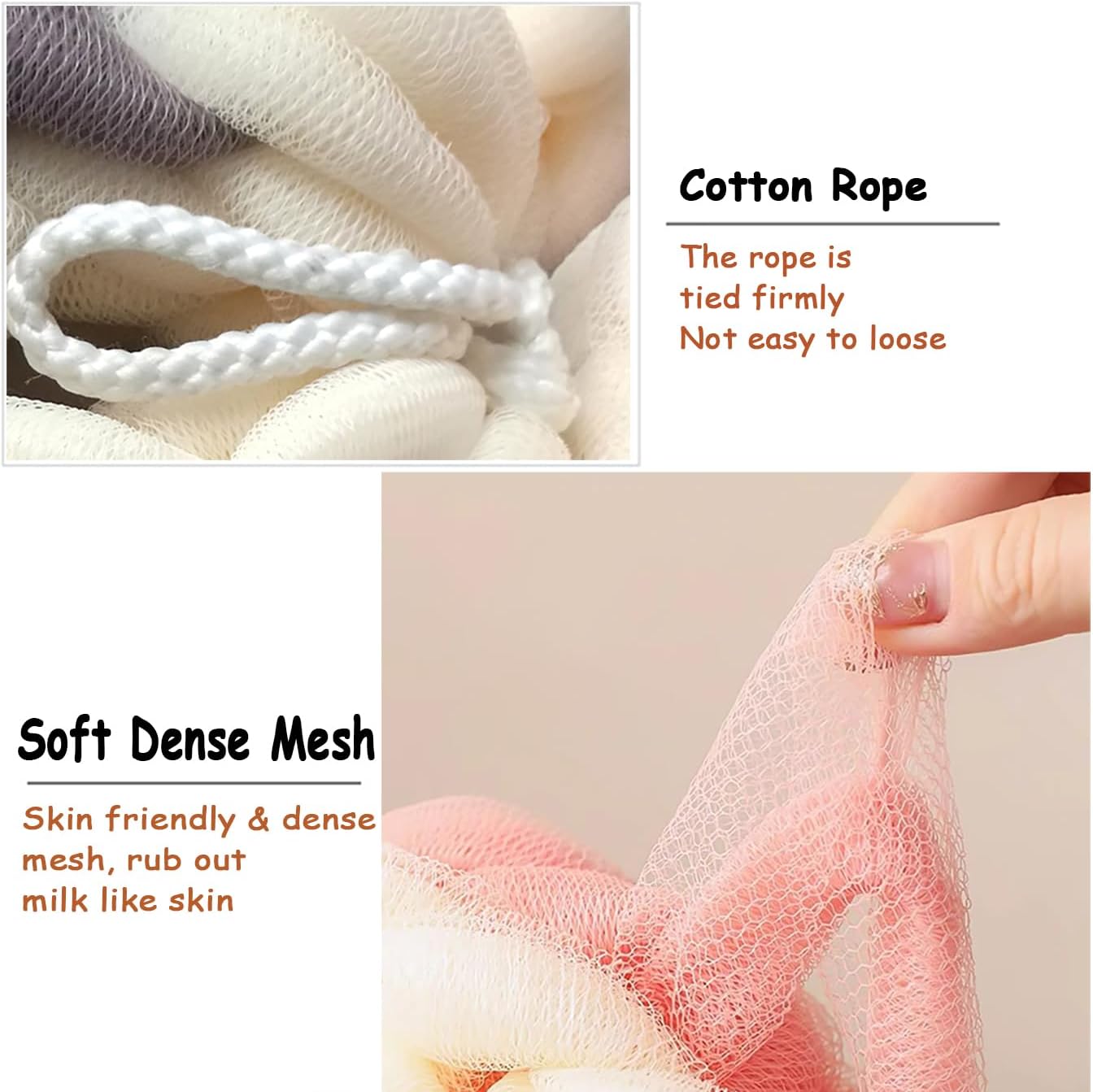 AARAINBOW 2 Packs Upgraded Long Stretch Back Sponge with Rope Handles Back Scrubber Bath Shower Mesh Sponge Exfoliating Body Scrub Stretch Braided Loofah for Men Women Braided Mesh Shower (Gray+Pink)