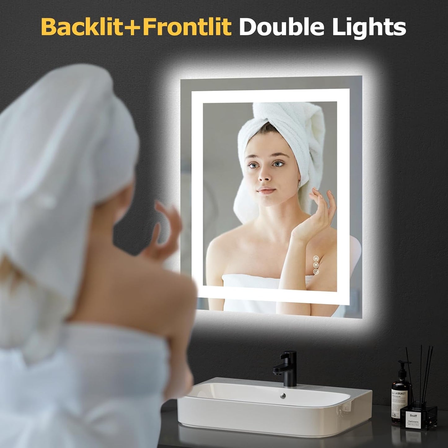 24X30 LED Bathroom Mirror with Lights, Anti-Fog, Dimmable, Backlit + Front Lit, Smart Bathroom Vanity Mirror, Memory Function, Shatterproof, Tempered Glass (Horizontal/Vertical)
