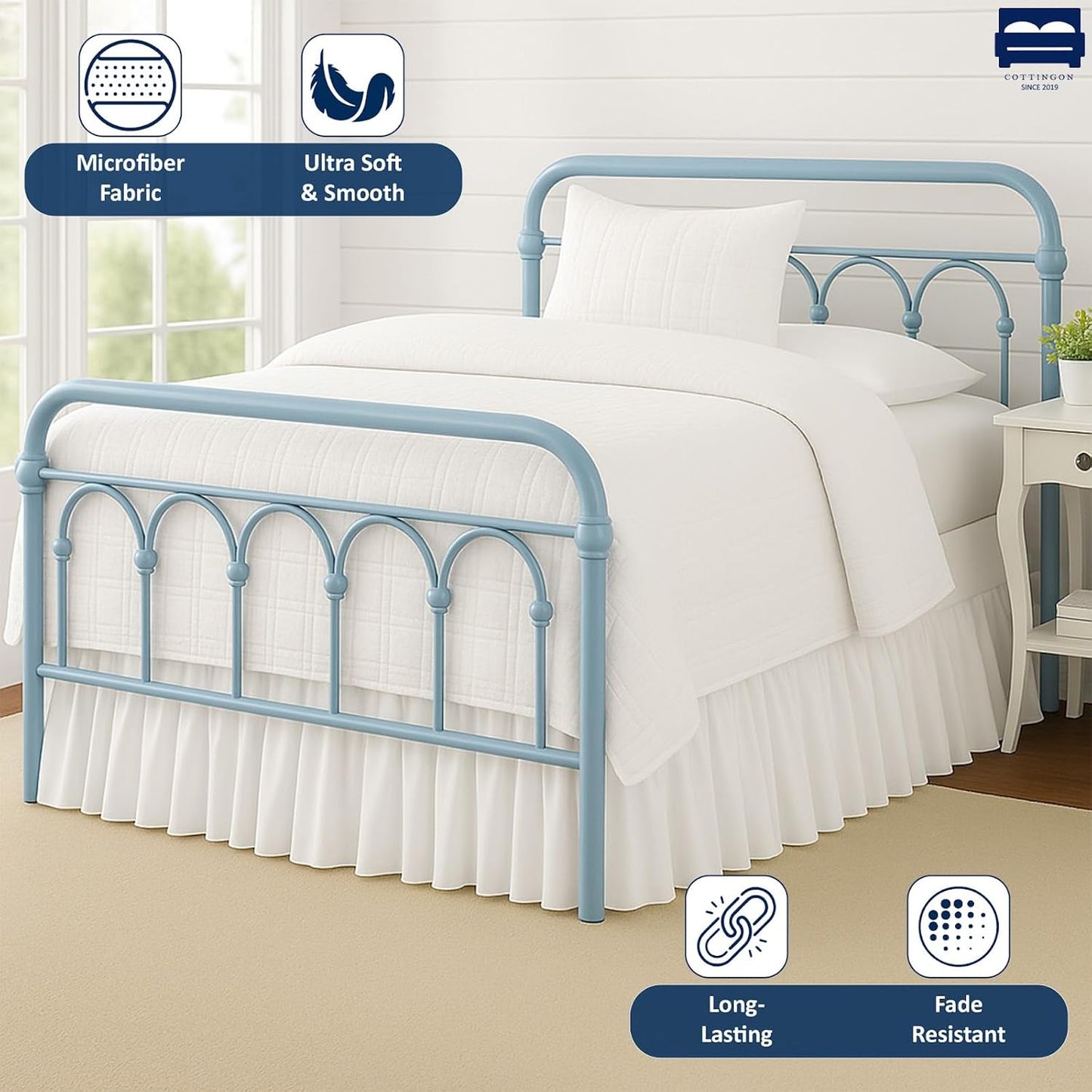 Ruffled Bed Skirt with Split Corners-Dust Ruffle - 15" Drop 100% Microfiber Soft,Sheen & Luxurious Look - Bed Skirts (White -Twin)