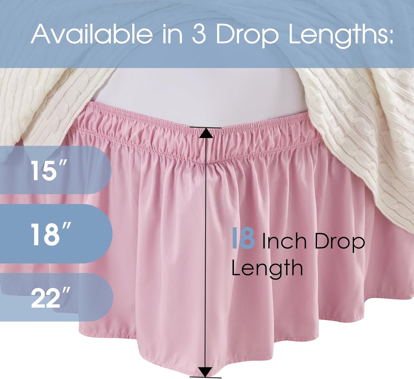 FreshCulture Twin Bed Skirt, Elastic Wrap Around Bed Skirt Twin Size, Bed Skirts for Adjustable Bed, Easy Fit with 18 Inch Drop Length, Hotel Quality Dust Ruffle for Twin Bed (Dusty Pink)