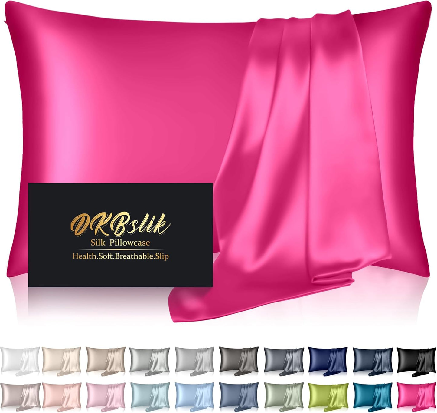 Silk Pillowcase for Hair and Skin, Mulberry Silk Pillow Cases Queen Size, Anti Acne Cooling Beauty Sleep Both Sides Natural Silk Satin Pillowcases with Hidden Zipper, Gifts for Women Men, Hot Pink