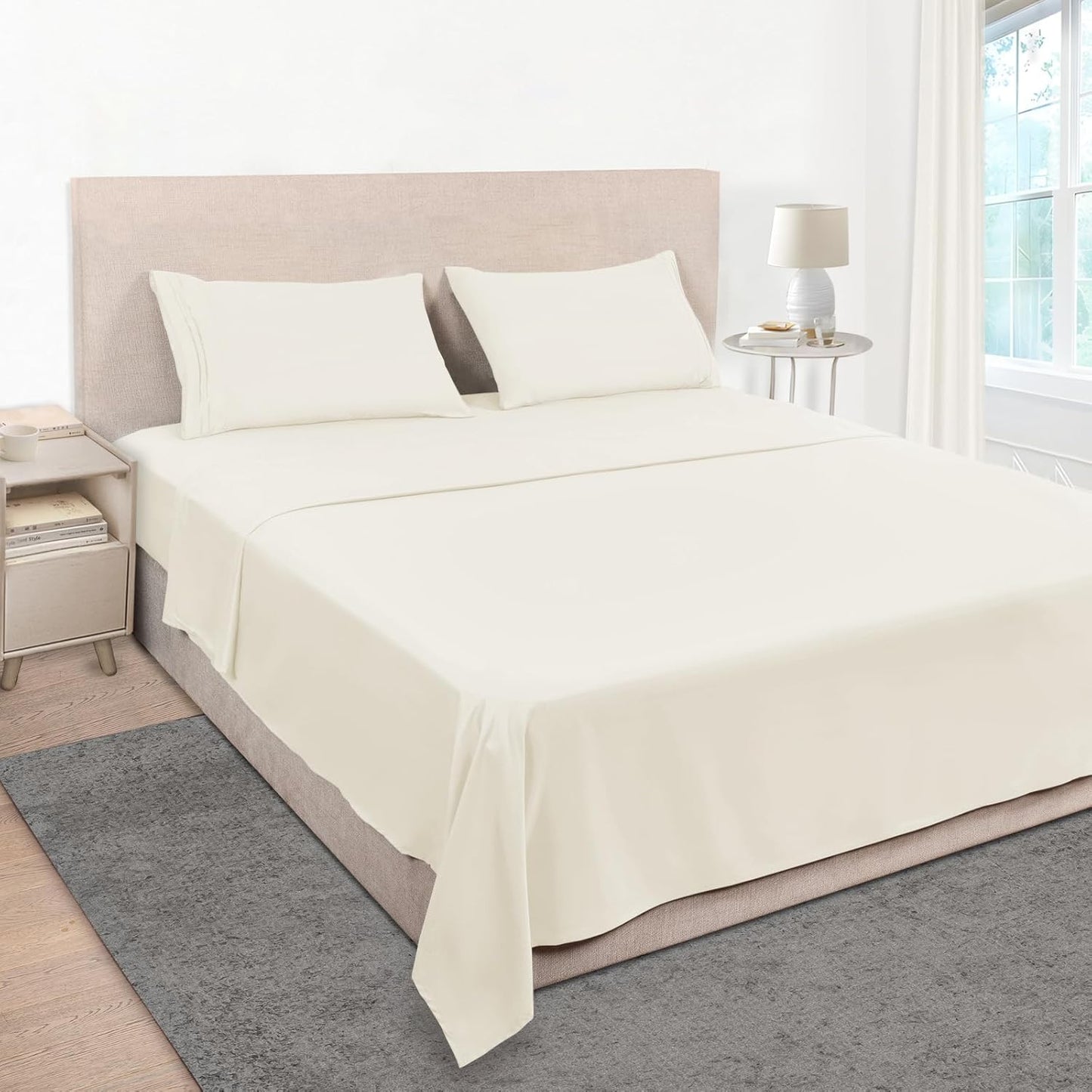 Mejoroom Twin Sheet Set - Hotel Collection Twin Sheets - Bedding Sheets & Pillowcases with Deep Pocket Fitted Sheet, Breathable, Wrinkle & Fade Resistant - 3 Piece(Ivory)