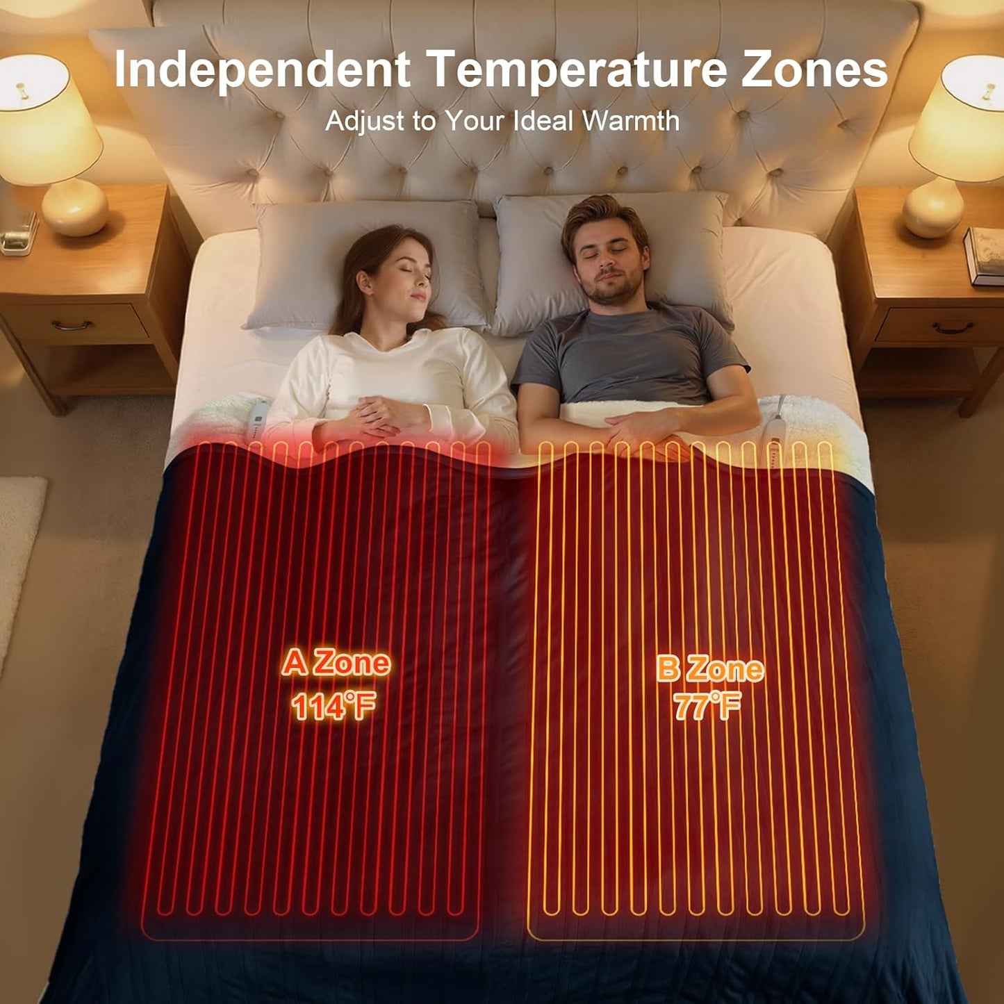 Heated Blanket King Size - Dual Control King Electric Blanket with 5 Heat Settings, 10 Hrs Auto Off for Bed, ETL Certified, Washable Flannel Sherpa Heating Blankets 100" x 90", Navy