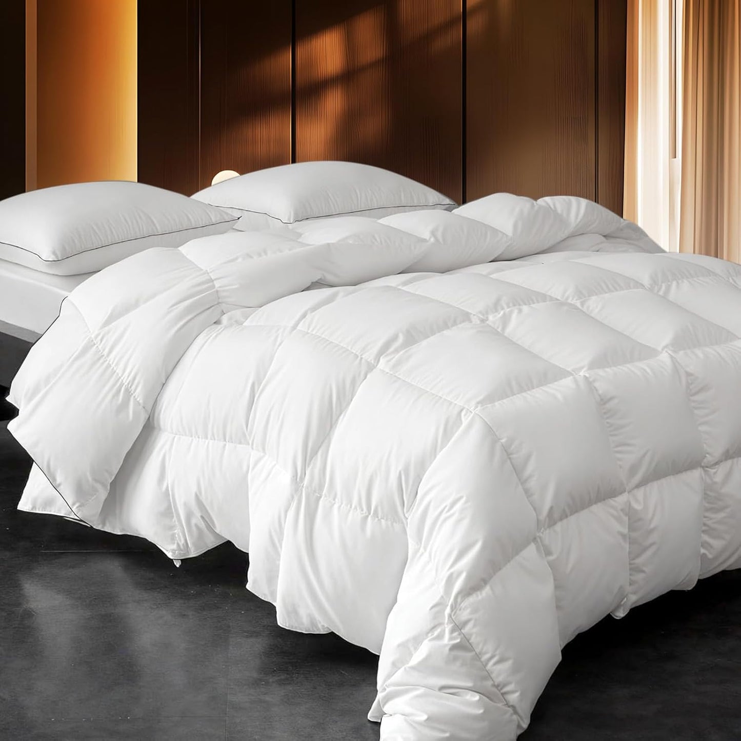 Down Fibers Comforter Oversize King Size,Luxurious All Seasons Hotel Collection Duvet Insert,54 Oz High Bulkiness Medium Warmth,Fluffy & Breathable for Bedroom, Guestroom, Hotel (White,120x98)