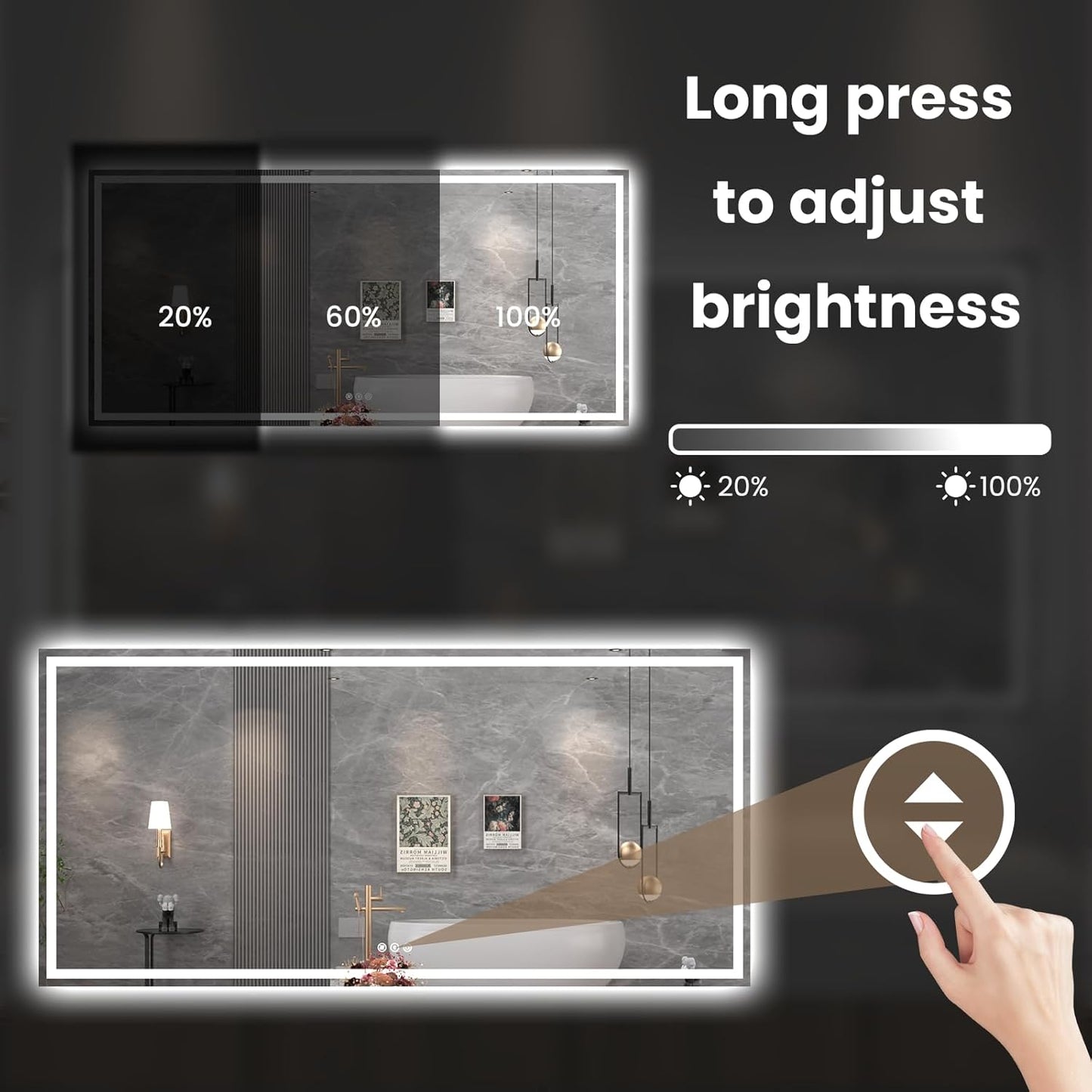 84"X40" LED Bathroom Mirror with Front Lights and Backlit, Anti-Fog, Dimmable, Shatter-Proof Tempered Glass, Lighted Bathroom Vanity Mirror for Wall with 3 Colors, Memory Function