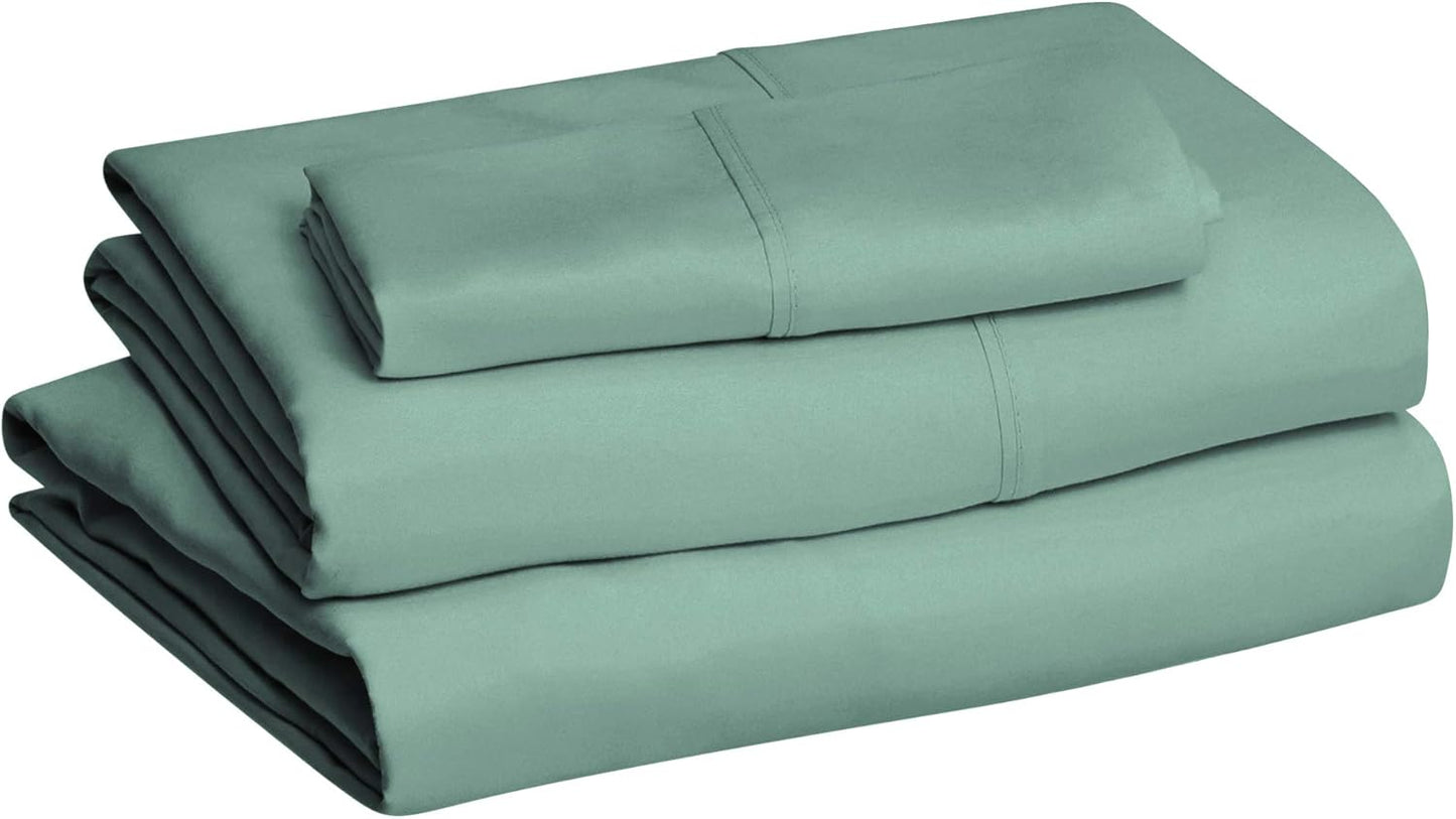 Amazon Basics Lightweight Super Soft Easy Care Wrinkle Free Microfiber 3 Piece Bed Sheet Set with 14-Inch Deep Pockets, Twin, Emerald Green, Solid, Kids, Men & Women Bedding