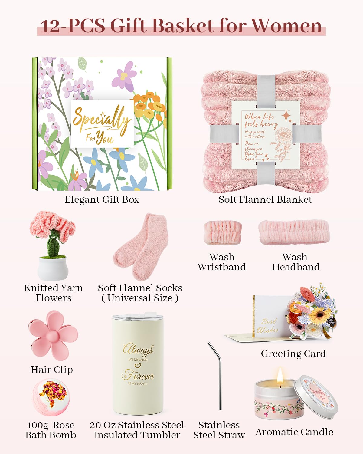 Birthday Gifts for Women, Care Package Get Well Soon Gift, Relaxing Spa Gift Baskets Unique Gifts for Women, Thinking of You Gifts Christmas Gift for Mom, Wife, Sister, Best Friend