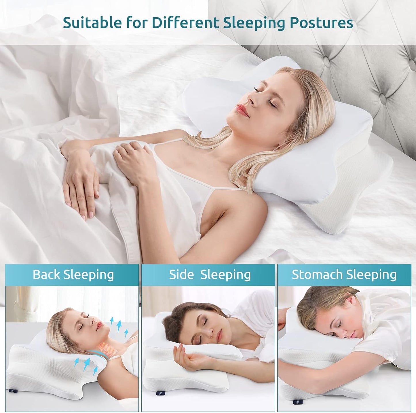 DONAMA Cervical Pillow for Neck and Shoulder,Contour Memory Foam Pillow,Ergonomic Neck Support Pillow for Side Back Stomach Sleepers with Pillowcase-King Size
