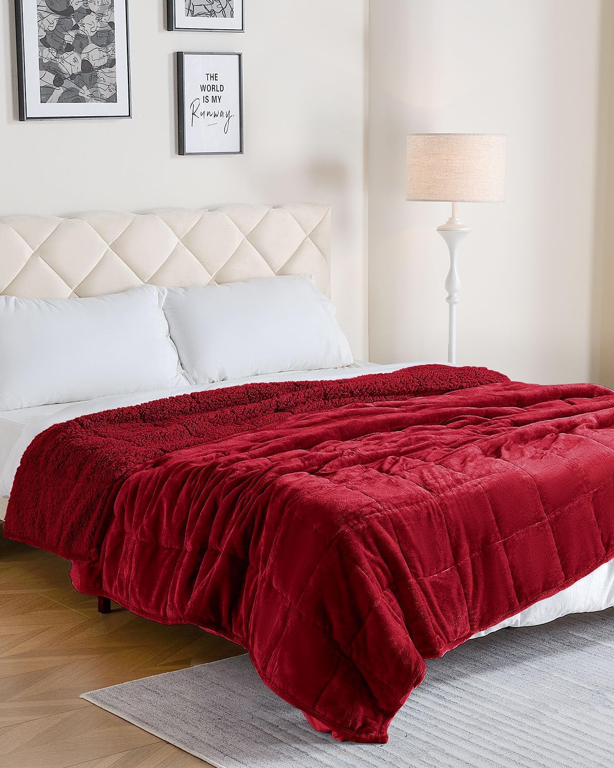 Uttermara Sherpa Fleece Weighted Blanket 12 lbs for Adult, Unicolor Ultra-Soft Fleece and Sherpa, Dual Sided Cozy Plush Blanket for Sofa Bed, 48 x 72 inches, Red