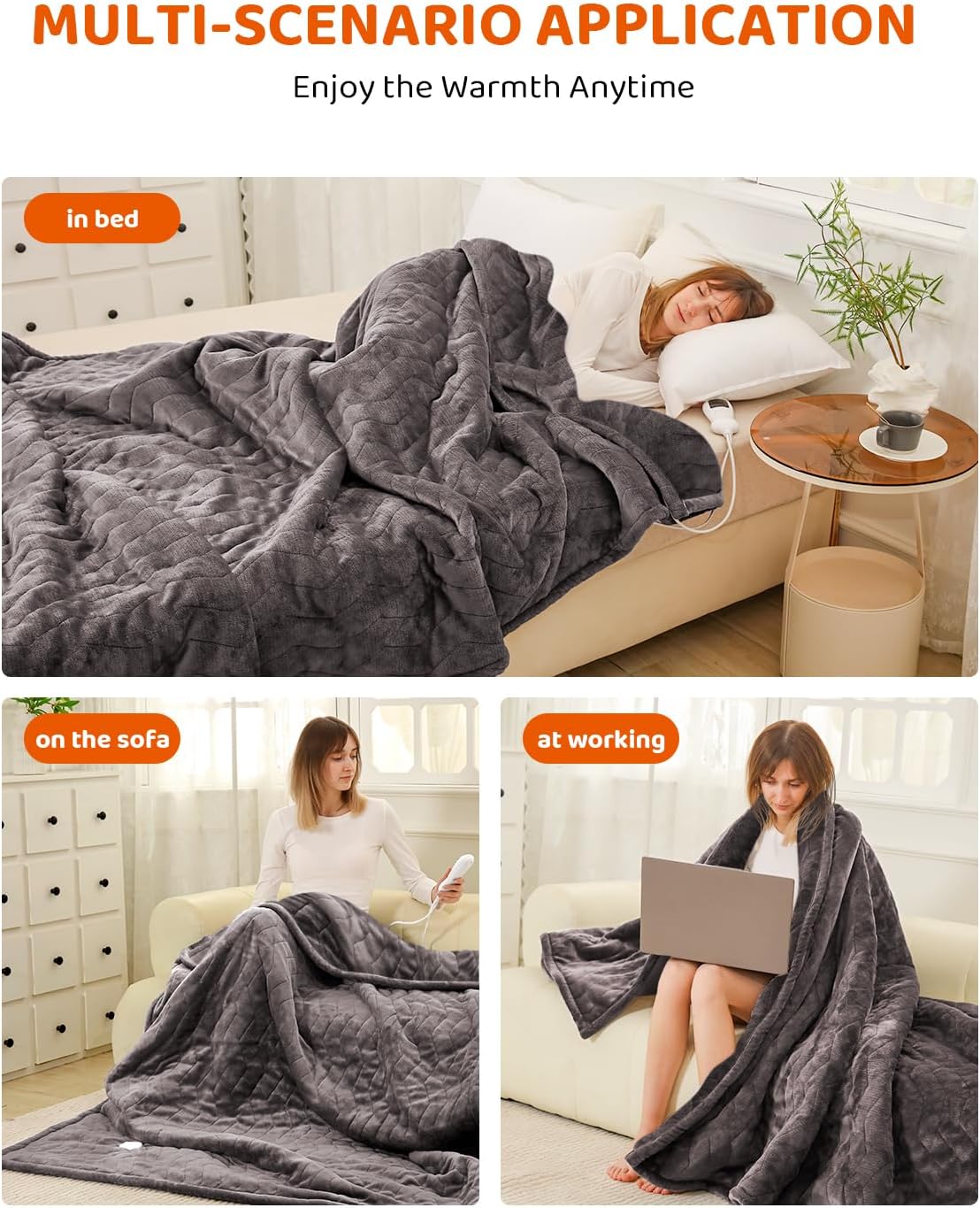 Heated Blanket Electric Blanket Full Size, Super Soft Cozy Upgraded Flannel Heating Blanket with 9 Heating Levels & 1-9 Hours Auto Off, Fast Heat & Overheat Protection, 72" x 84", Charcoal Gray