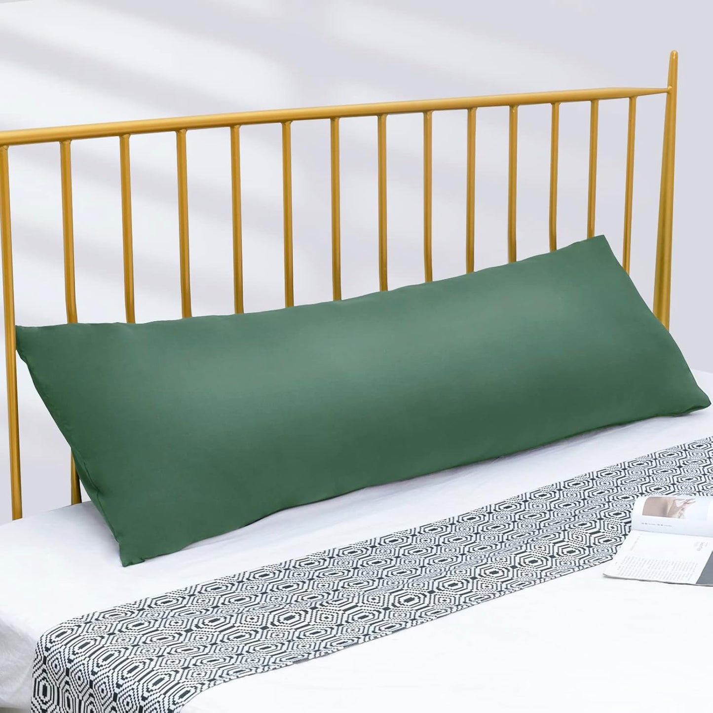 DOWNCOOL Luxury Full Body Pillow Insert with Fiber Cover - Ultra Soft Body Pillow for Sleeping - Breathable Long Bed Pillow Insert, 20"x54"(Sage Green, with Cover)