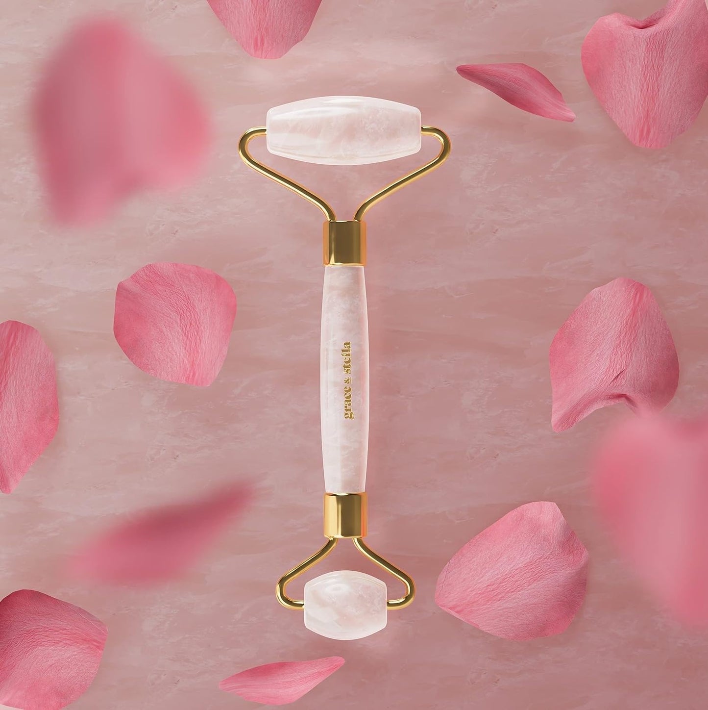 Rose Quartz Face Roller - Face Roller Skin Care - Facial Roller - Stone Roller For Face - Face Massager Roller For Lymphatic Drainage, Puffiness - Quartz Roller For Face by grace and stella