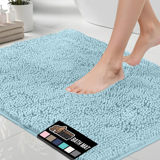 GORILLA GRIP Bath Rug Mat 44x26, Thick Soft Absorbent Chenille, Quick Dry Microfiber Mats, Rubber Backing Washable Shower Floor Rugs, Bathmat Runner, US Designed Bathroom Home Decor Accessories Sky