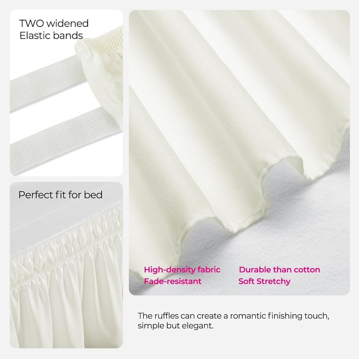 RIMELA Ivory White Dorm Bed Skirt Twin XL 32 Inch Drop, Easy to Install Extra Long Wrap Around Elastic Dust Ruffle, Bedskirt Silky Fabric Machine Washable (Twin XL 80“L x 39”W & Twin 75“L x 39”W)