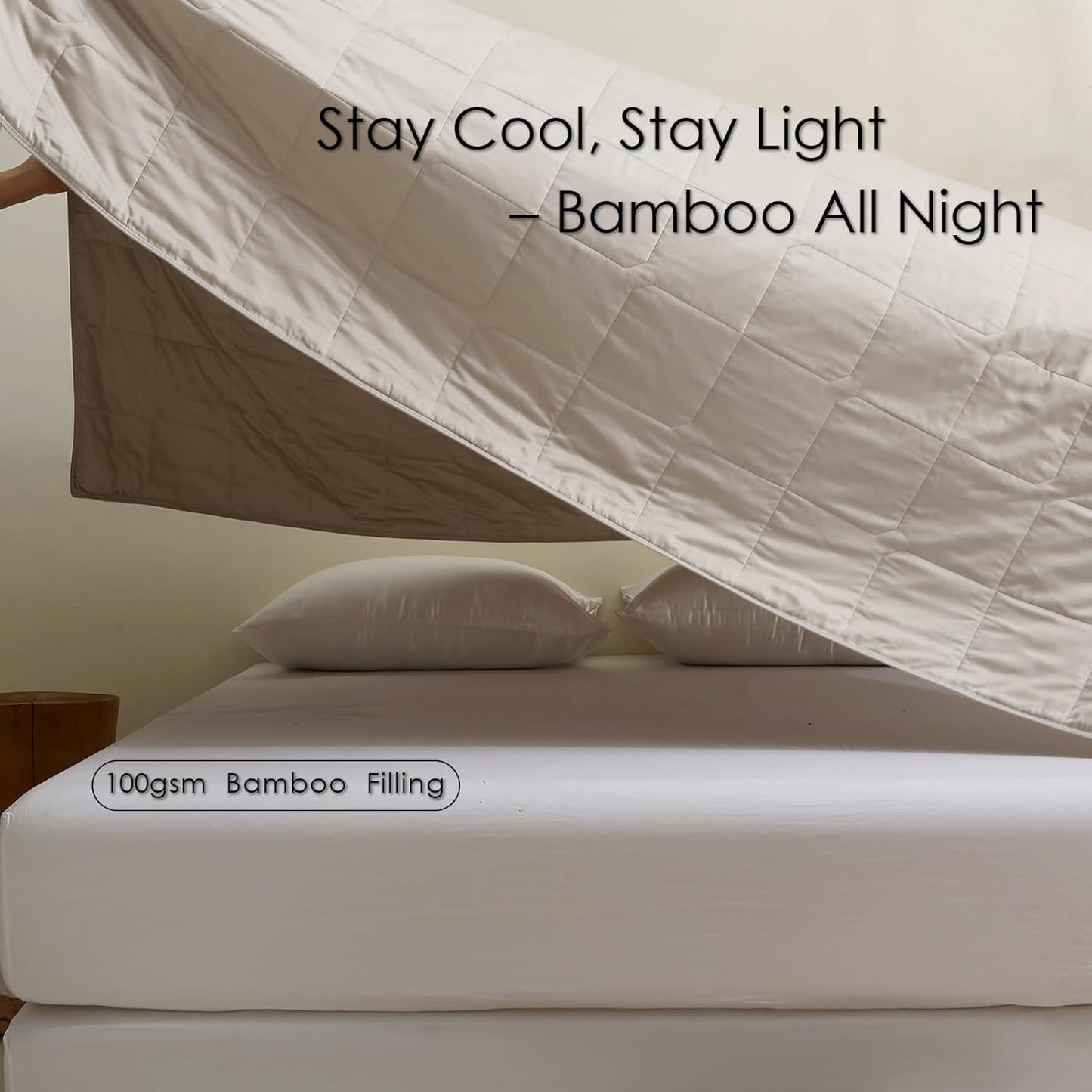 EP Mode Lightweight Quilt Blanket for Summer, Viscose from Bamboo Fabric & Filling, Natural, Breathable & Machine Washable- Sandshell, King