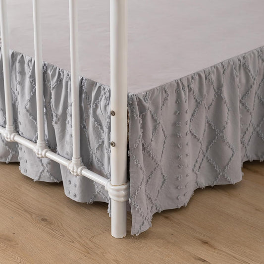 Bed Skirt Full Size Ruffled Bed Skirt with Split Corners, 18 Inch Drop Dust Ruffle Bed Skirts with Platform, Boho Tufted Shabby Chic Full Size Bed Skirts, Light Grey