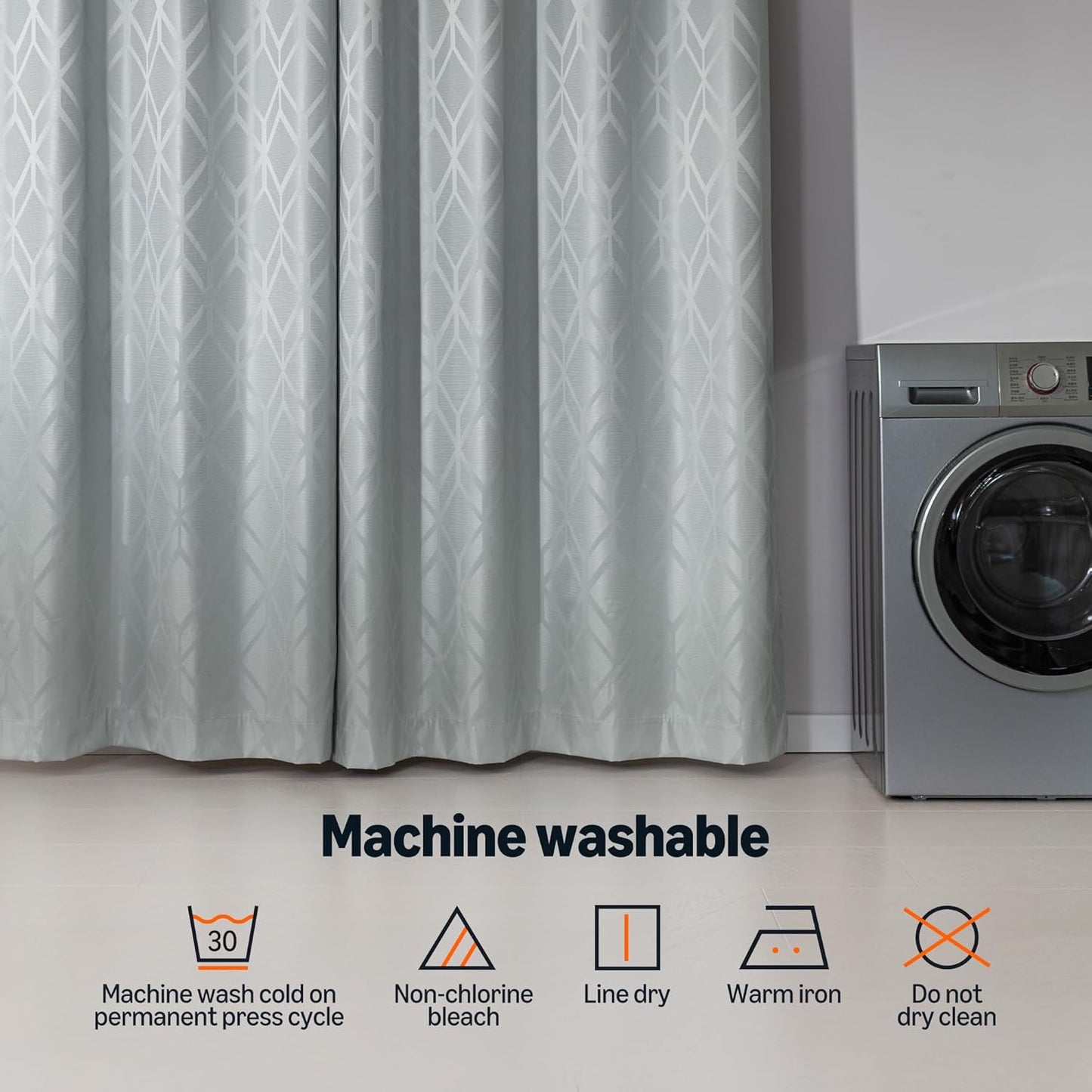 Amazon Basics Jacquard 2-Piece 100% Blackout Curtains, Living Room and Bedroom Drapes, Thermal Insulated Window Treatment, 52"x84", Light Grey