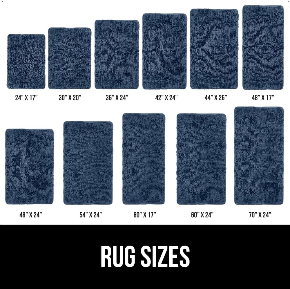 GORILLA GRIP Bath Rug Mat 60x17, Soft Absorbent Chenille, Quick Dry Microfiber Mats, Rubber Backing Washable Shower Floor Rugs, Bathmat Runner, US Designed Bathroom Home Decor Accessories Navy Blue