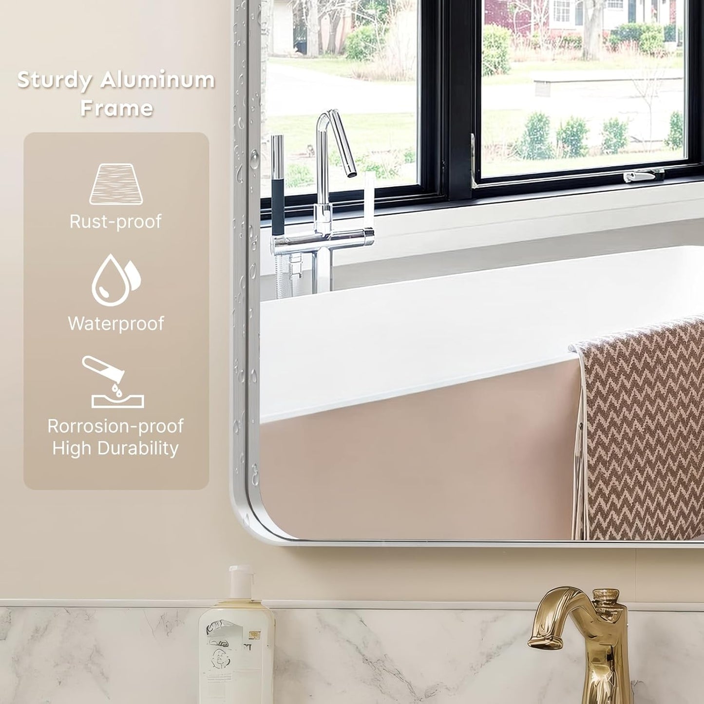 36x30"Bathroom Vanity Mirror for Wall, Aluminum Framed, Farmhouse Rectangle, Anti-Rust, HD Reflection Anti-Desilvering, Distortion Free, Tempered and Shatter-Proof Wall Mounted Mirror, Silver