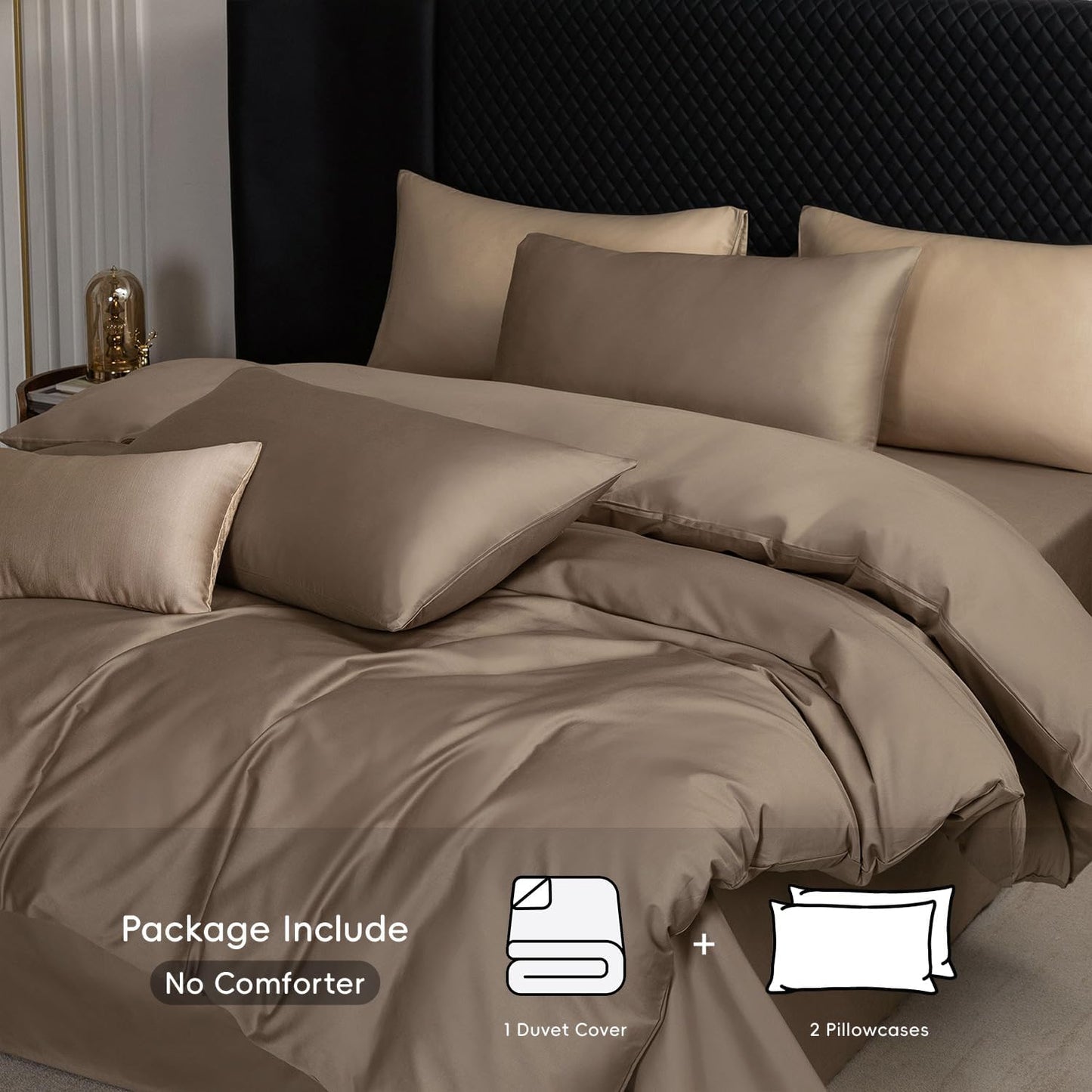 MooMee Duvet Cover Set 100% Extra Long Staple Cotton 600 Thread Count Silky Sateen Smooth Luxury Soft Breathable Durable Hotel Quality Bedding, 3 Pieces (Mocha Brown, Full 80"x90")