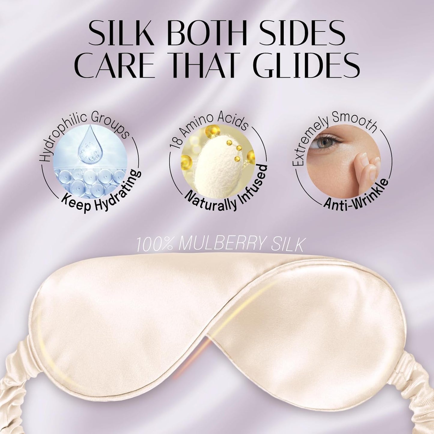 Silk Sleep Mask Eye Mask Blindfold with Double Layer Silk Filling and Elastic Strap for Full Night's Sleep, Travel and Nap, Soft Eye Cover Eyeshade with Luxury Bag and Ear Plugs (Champagne)