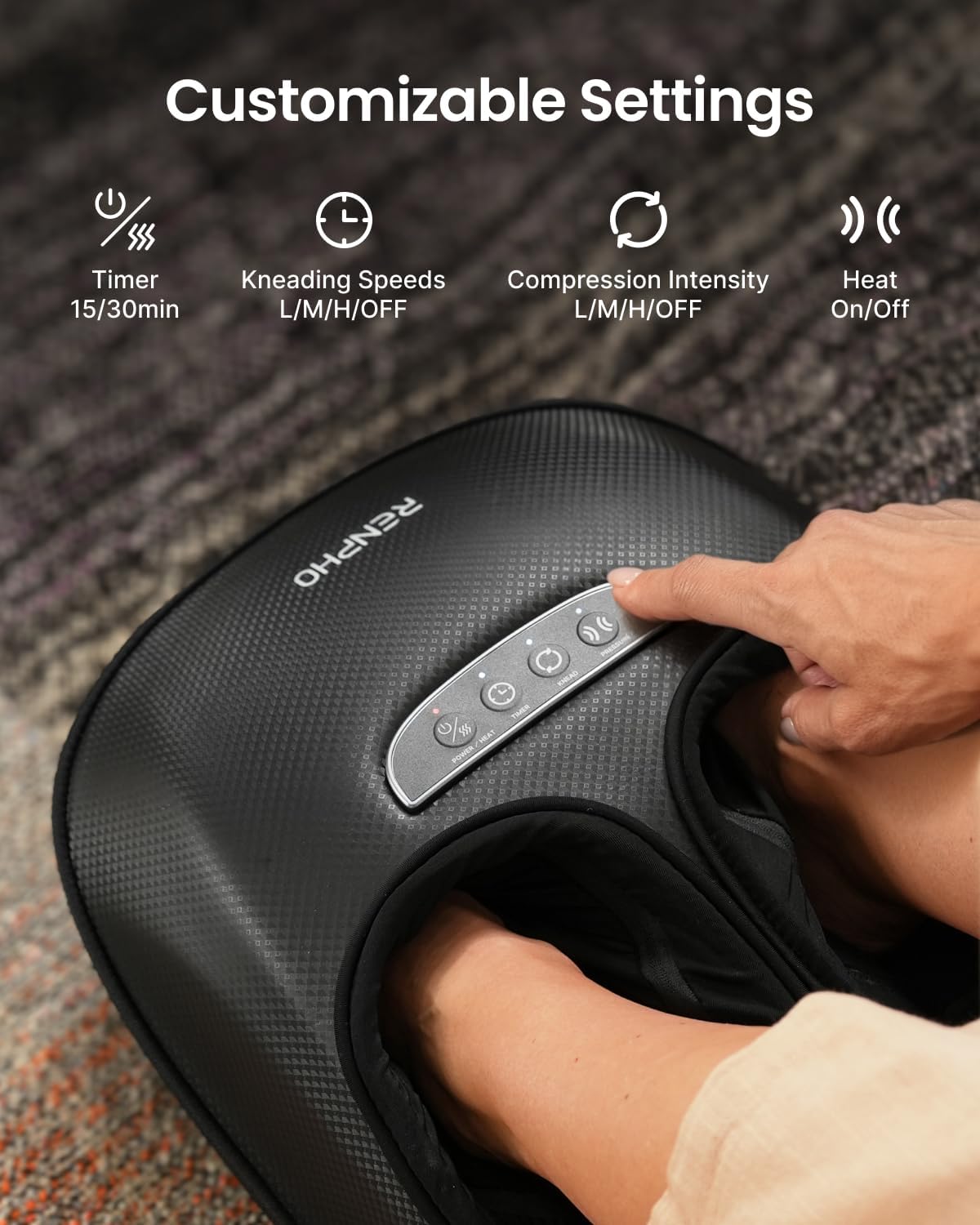 RENPHO Foot Massager with Heat, 3 Air Compression Modes & Levels, Full-Foot Kneading Shiatsu Foot Massage for Plantar Fasciitis & Neuropathy, for Women & Men Size up to 13