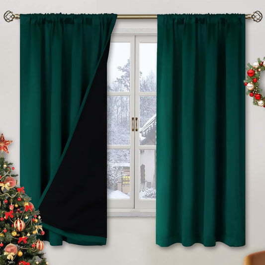 BGment Christmas Green 100% Blackout Curtains for Bedroom 63 Inches Long, Thermal Insulated Thick Heavy Full Room Darkening Noise Reducing Rod Pocket Curtain (52 x 63 Inch, Emerald, 2 Panels)