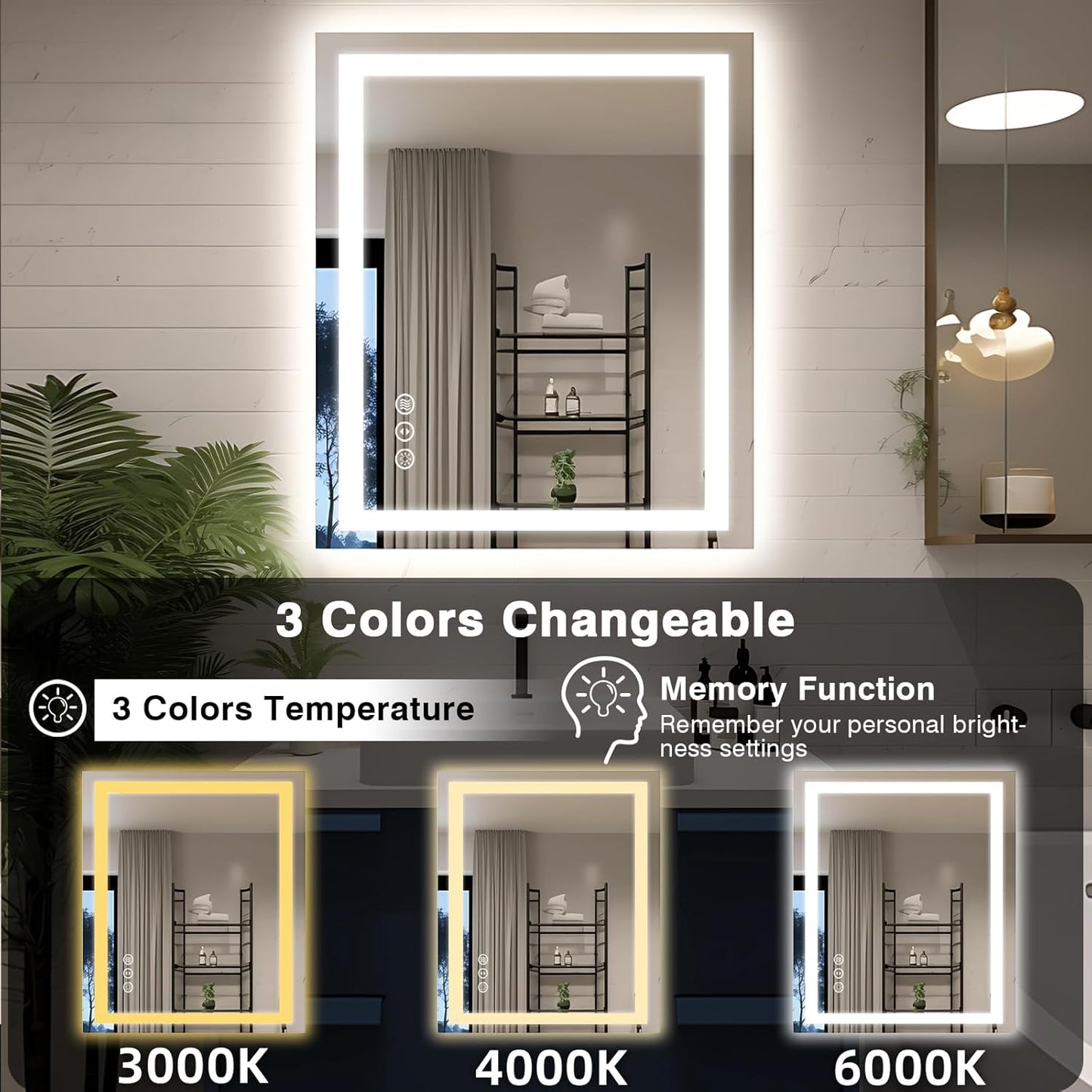 30"x36" LED Bathroom Mirror with Lights, Front and Backlit Mirror, Anti-Fog Vanity Mirror with Lights, Stepless Dimmable LED Mirror, 3 Colors Smart (Horizontal/Vertical)