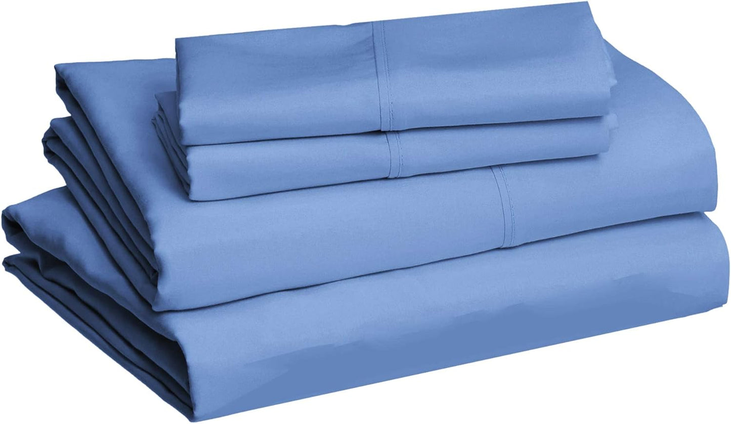 Amazon Basics Lightweight Super Soft Easy Care Microfiber 4-Piece Bed Sheet Set with 14-Inch Deep Pockets, King, Dutch Blue, Solid