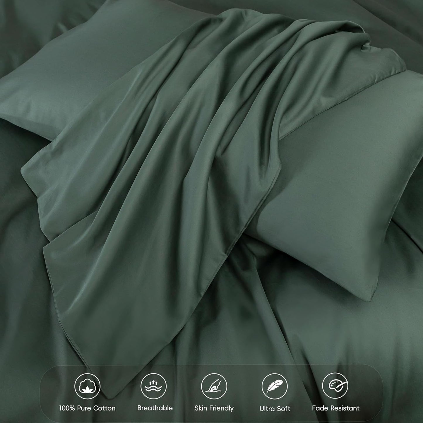 MooMee Duvet Cover Set 100% Extra Long Staple Cotton 600 Thread Count Silky Sateen Smooth Luxury Soft Breathable Durable Hotel Quality Bedding, 3 Pieces (Dark Green, King 104"x90")