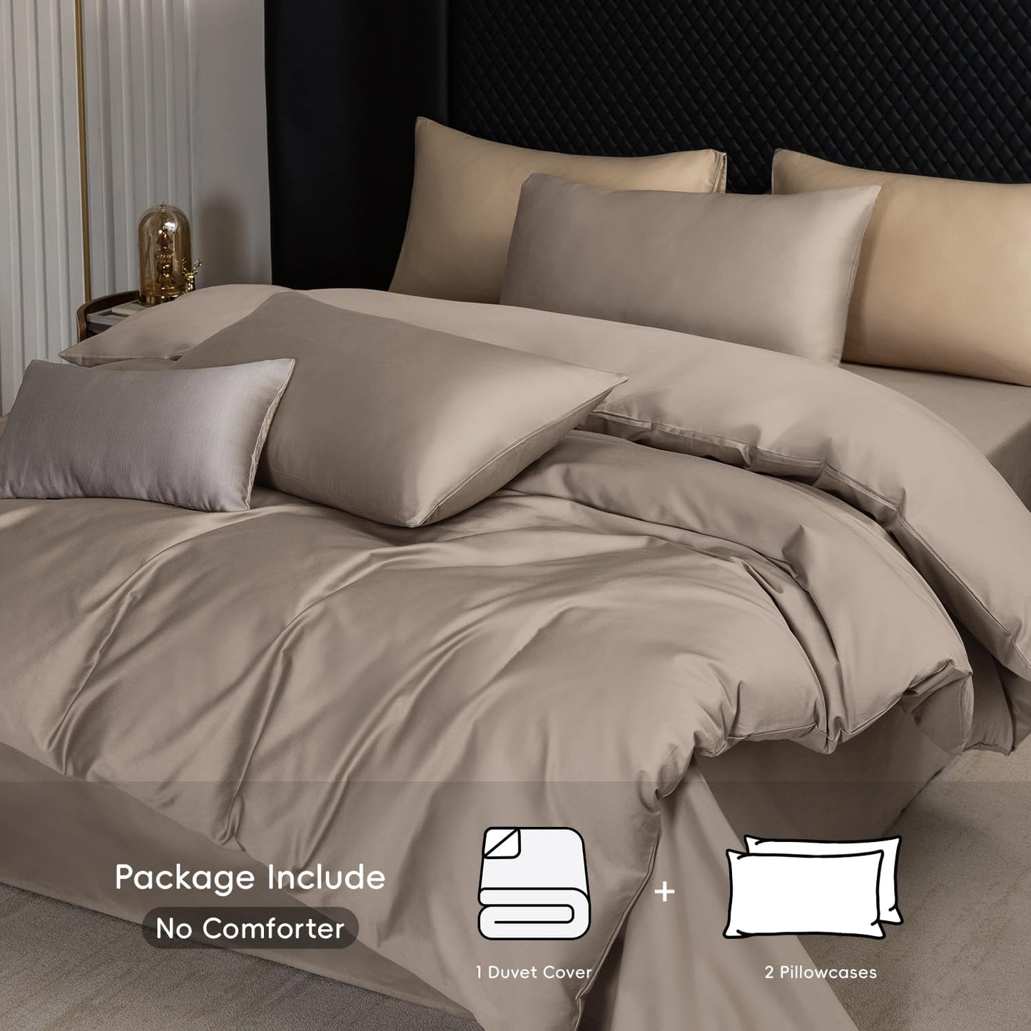 MooMee Duvet Cover Set 100% Extra Long Staple Cotton 600 Thread Count Silky Sateen Smooth Luxury Soft Breathable Durable Hotel Quality Bedding, 3 Pieces (Tannish Gray, King 104"x90")