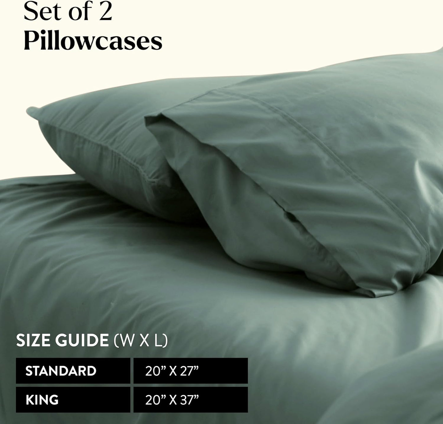 Miracle Made Extra Luxe Soft Cooling Pillowcase, 2-Piece Silver-Infused Cotton Fabric – Lightweight, Thermoregulating, Breathable Cover for Sensitive Skin, Standard Size, Sage Green