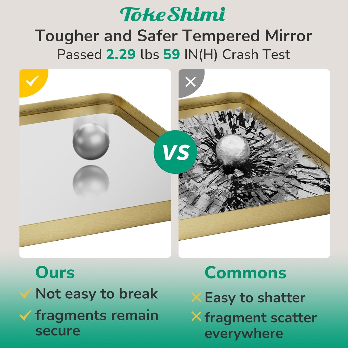 TokeShimi 55x36 Bathroom Mirror Gold,Aluminum Framed Bathroom Mirrors for Over Sink,Rectangle Vanity Mirror Bath,Shatterproof Tempered Glass Wall Mirror Modern(Horizontal/Vertical)