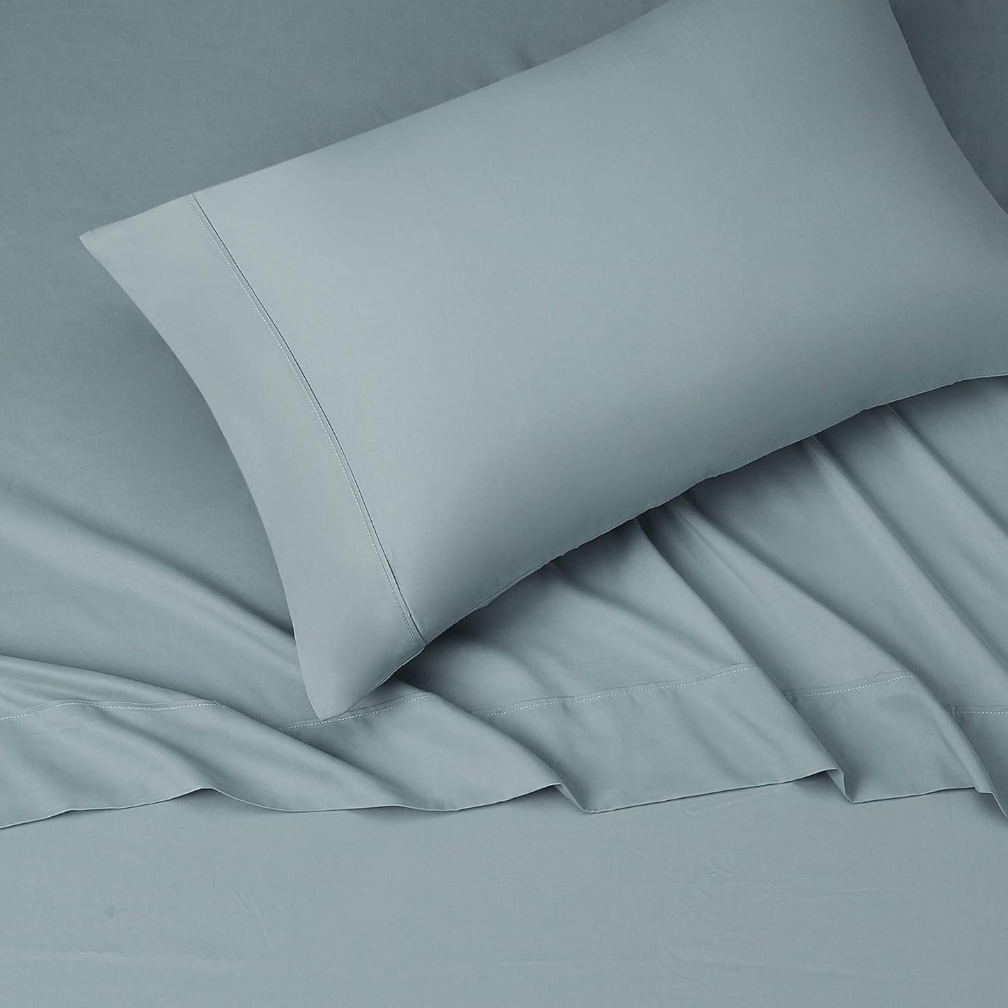 Amazon Basics Lightweight Super Soft Easy Care Wrinkle Free Microfiber 3 Piece Bed Sheet Set with 14-Inch Deep Pockets, Twin, Spa Blue, Solid, Kids, Men & Women Bedding