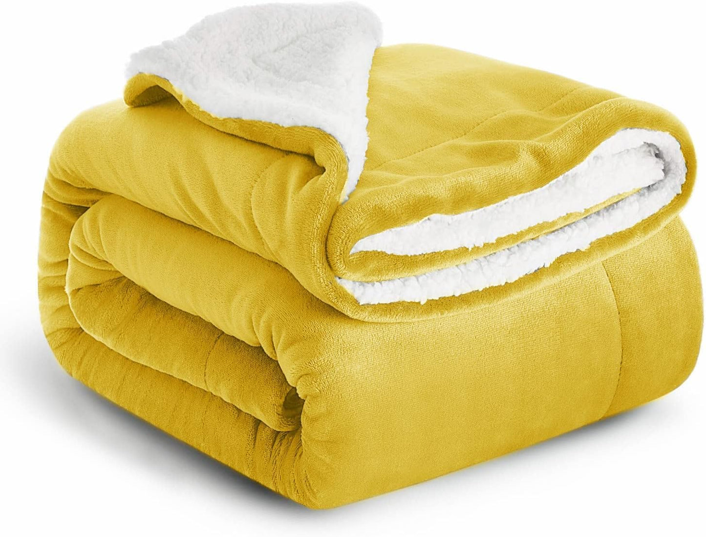 IR Imperial Rooms Sherpa Fleece Throw Blanket Twin Size for Couch - Thick and Warm Fluffy Blankets for Winter, Soft and Fuzzy Twin Blanket for Bed, Yellow, 60x80 Inches