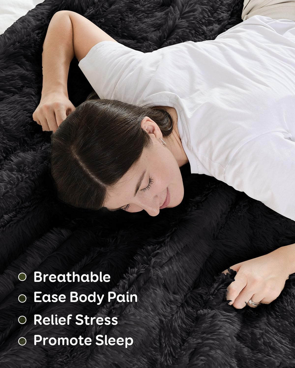 Uttermara Weighted Blanket Queen Size 20 lbs for Adults, Long Shaggy Elegant Faux Fur and Fluffy Cozy Sherpa Reverse Bed Blanket, Thick Plush Throw for Sofa Bed, 60 x 80 inches, Black