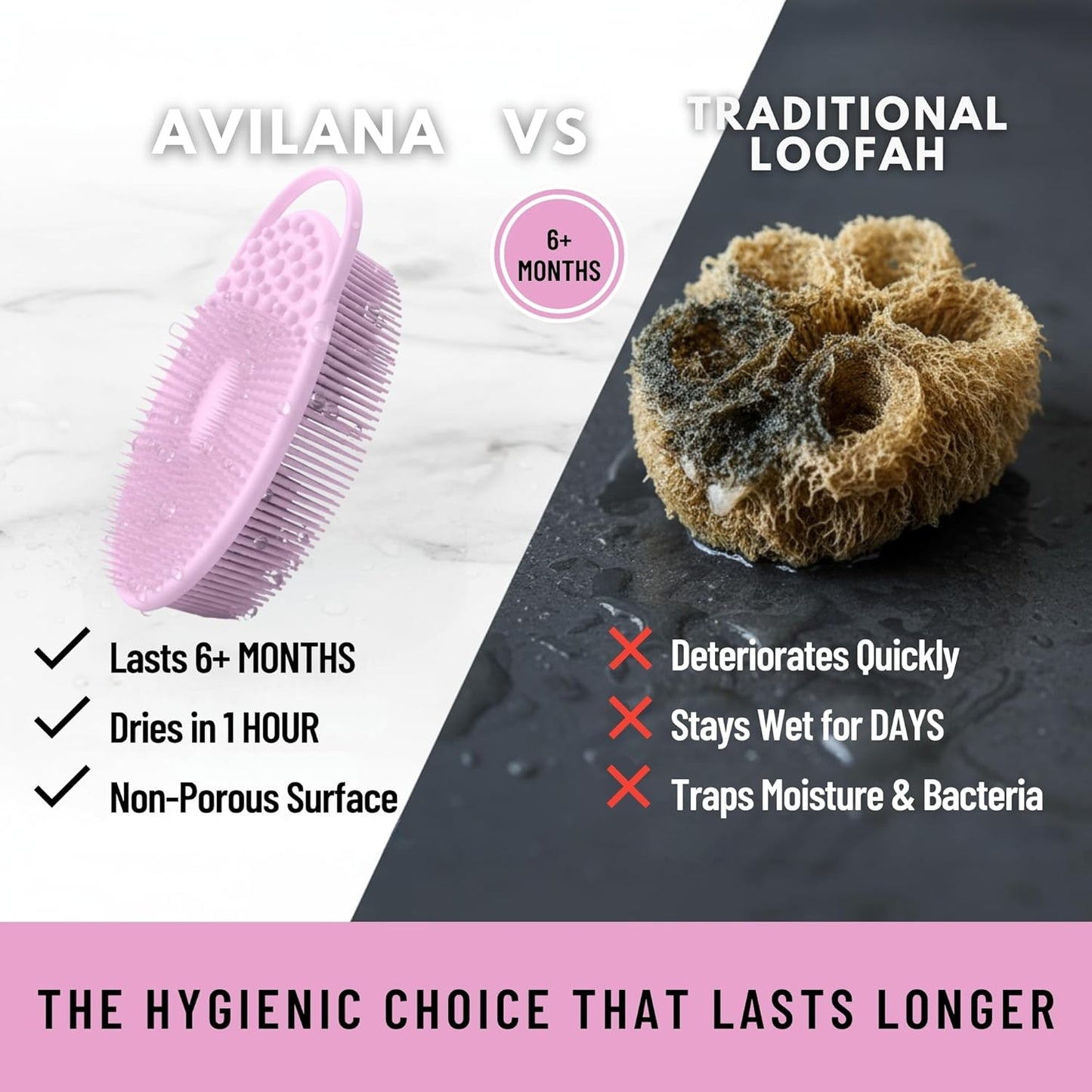 Silver Infused Exfoliating Body Scrubber - Textured Back Scrubber Shower Brush - Avilana Advanced Material Bath Tool Dual Sided - Gentle Smoothing Rough Skin - Premium Gift Women Men