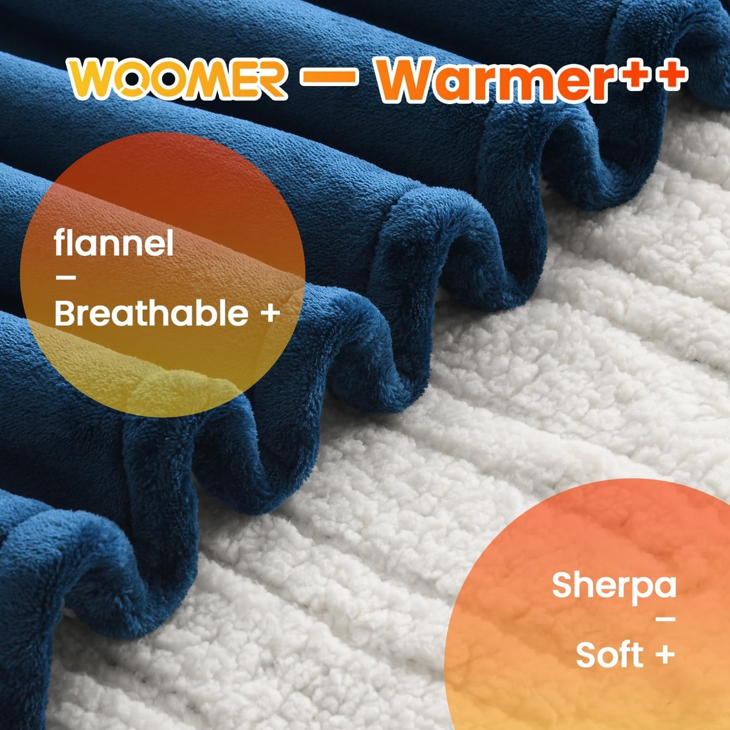 WOOMER Heated Blanket King Size,Durable Flannel and Soft Sherpa,Dual Control,84” × 90” Electric Blanket, 10 Heat Levels&0.5-12h auto-Off, Overheat Protection,Energy Efficient