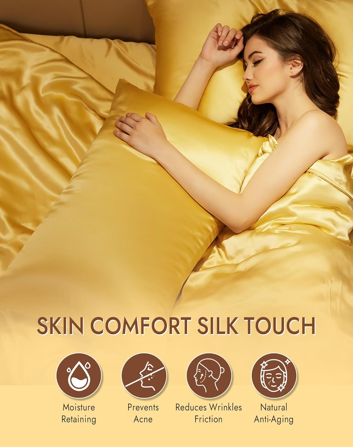 SilkSilky 100% Mulberry Silk Pillowcase - Pure 22 Momme High-Grade 6A Fibers for Hair & Skin, Envelope Closure, Natural, Organic, Breathable & Cooling Pillow Case (King, Champagne)