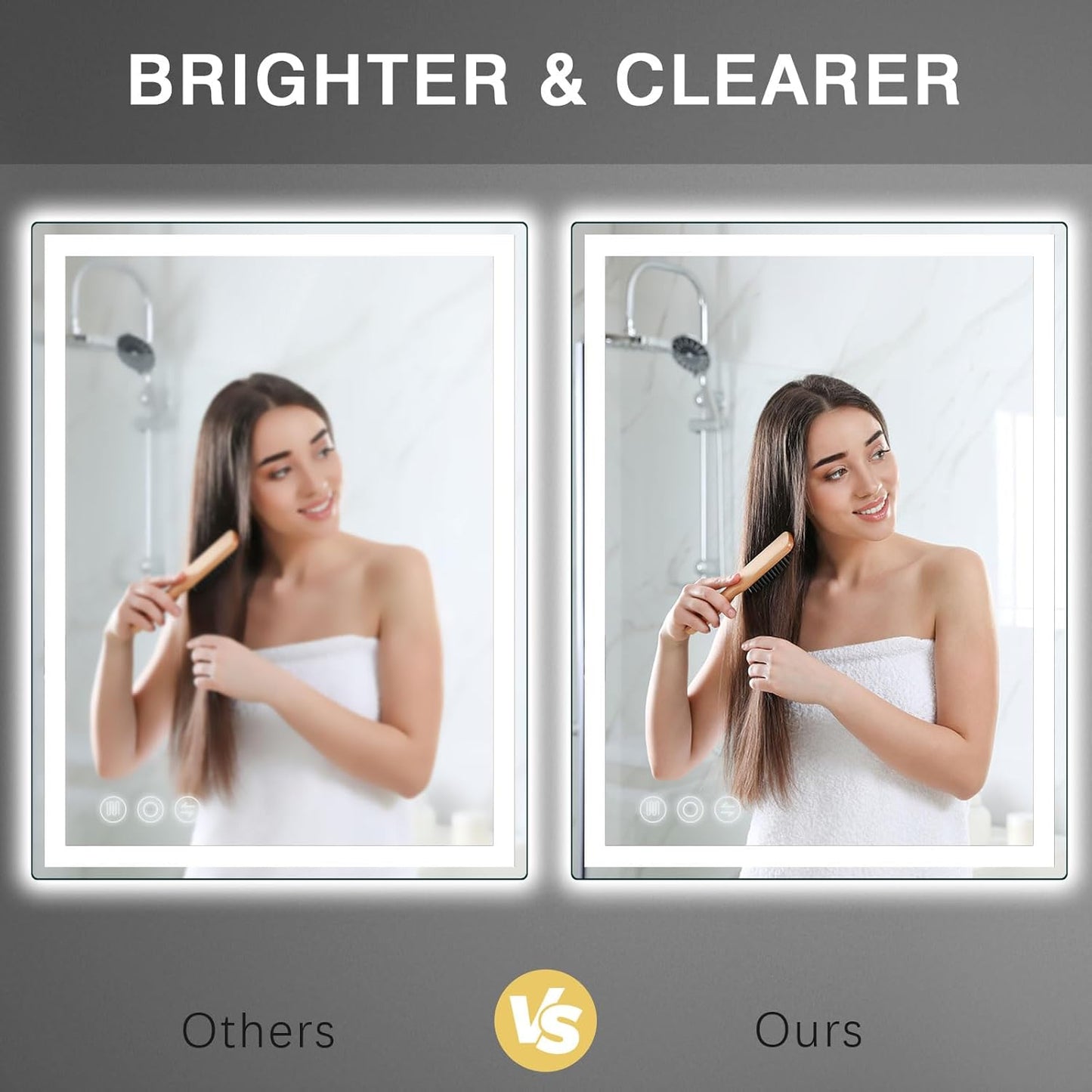24"x 36" LED Bathroom Mirror with Stepless Dimmable Wall Mirrors with Anti-Fog, Dimmable CRI>90, Vanity Mirror with 3 Color Modes, Shatter-Proof, Memory Bathroom Mirror with LED Lights