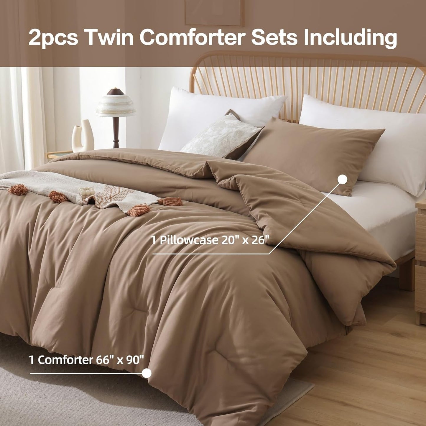 ROSGONIA Twin/Twin XL Comforter for College Girls Boys Dark Khaki, 1 Comforter & 1 Pillowcase, Lightweight Twin Bedding Sets Soft Kids Dorm Comforter