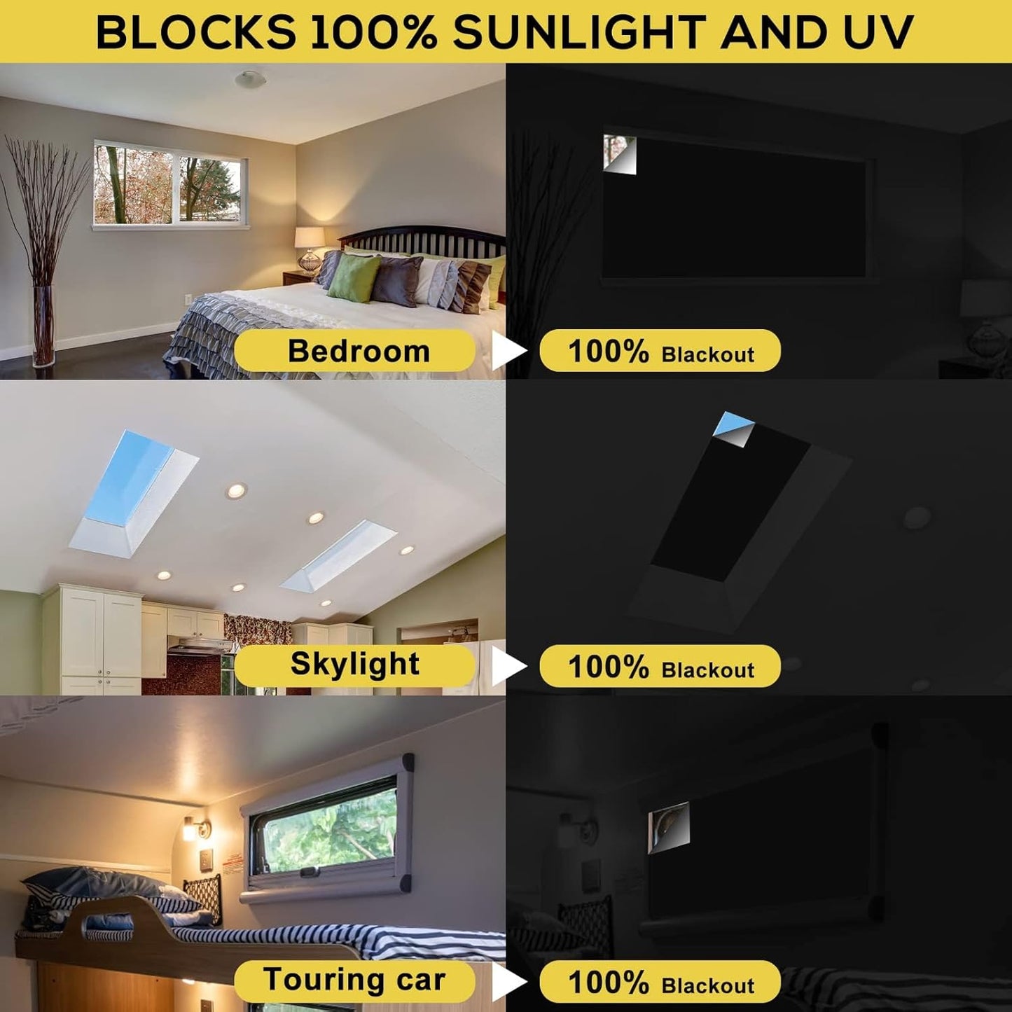 ULIGOOD Portable Blackout Shades (118" x 57") Travel Window Blackout Curtains, 100% Blackout Material Temporary Blackout Blinds for Baby Nursery, Bedroom, Caravan, Office or Travel Use