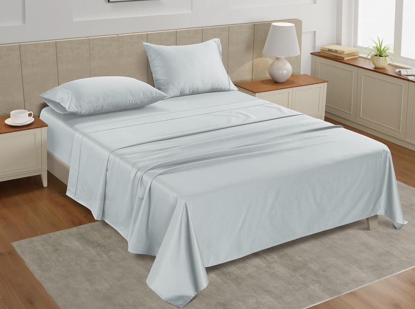 LANE LINEN 100% Cotton Sheets - 450 Thread Count, 3 Pc, Long Staple Twin XL Soft Satin, Bedding, Breathable Cooling Sheets- Ballad Blue